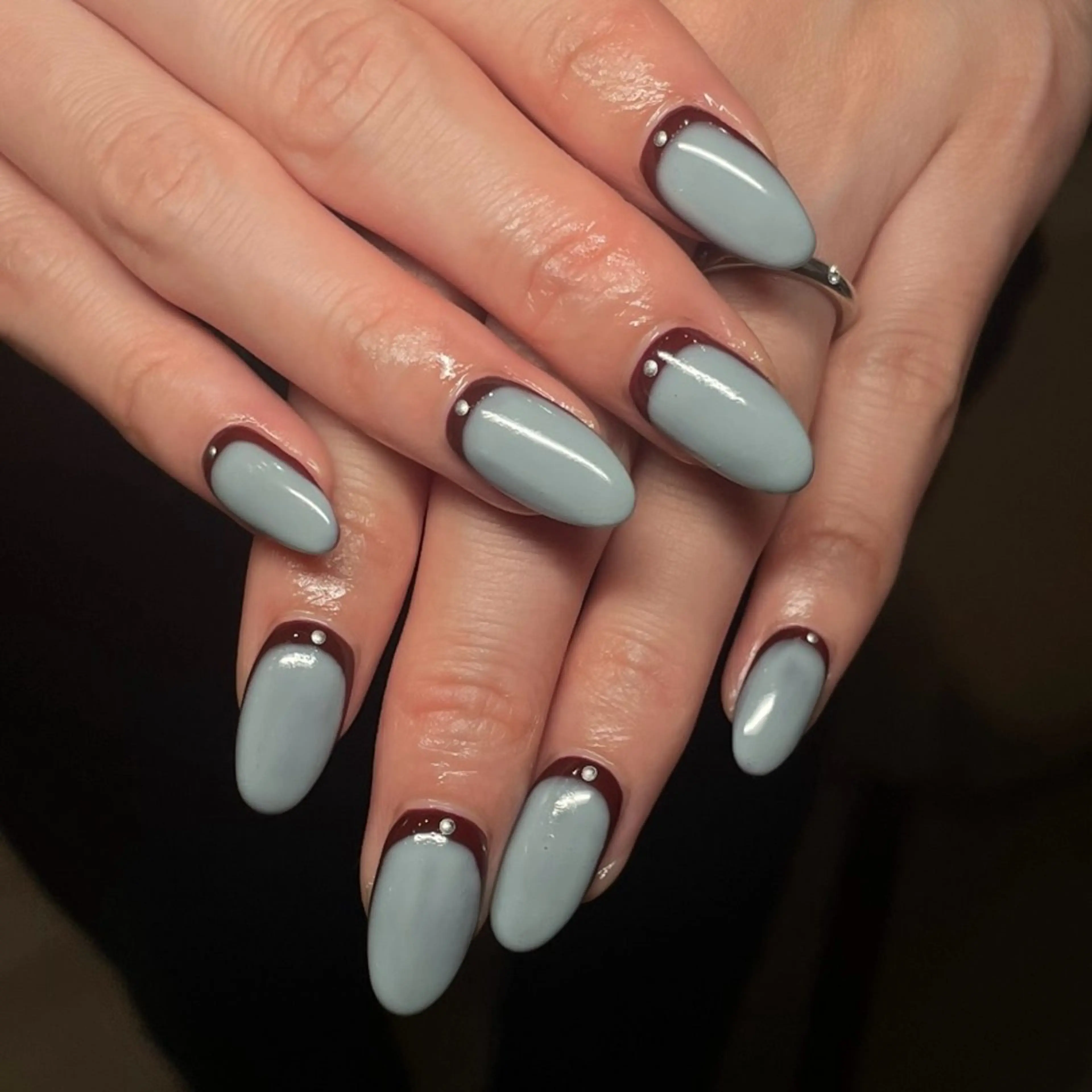 ネイル アートネイル ブラウン ドット 赤色 シルバー 🦋hana / nail / AOのネイルデザイン