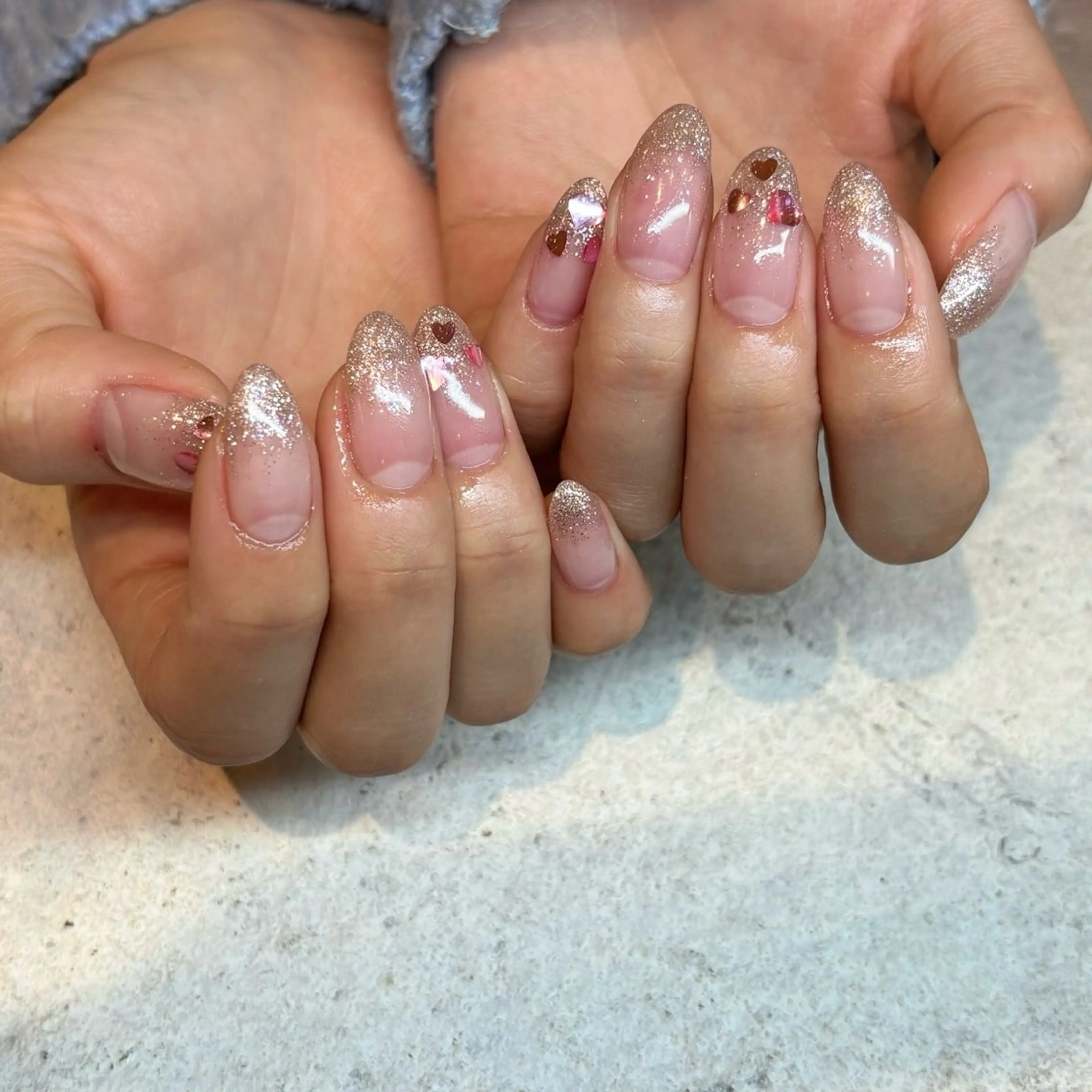 ネイル ハート ラメ(グリッター) ラメグラデーション ピンク HONOKA W 【深江橋店】のネイルデザイン