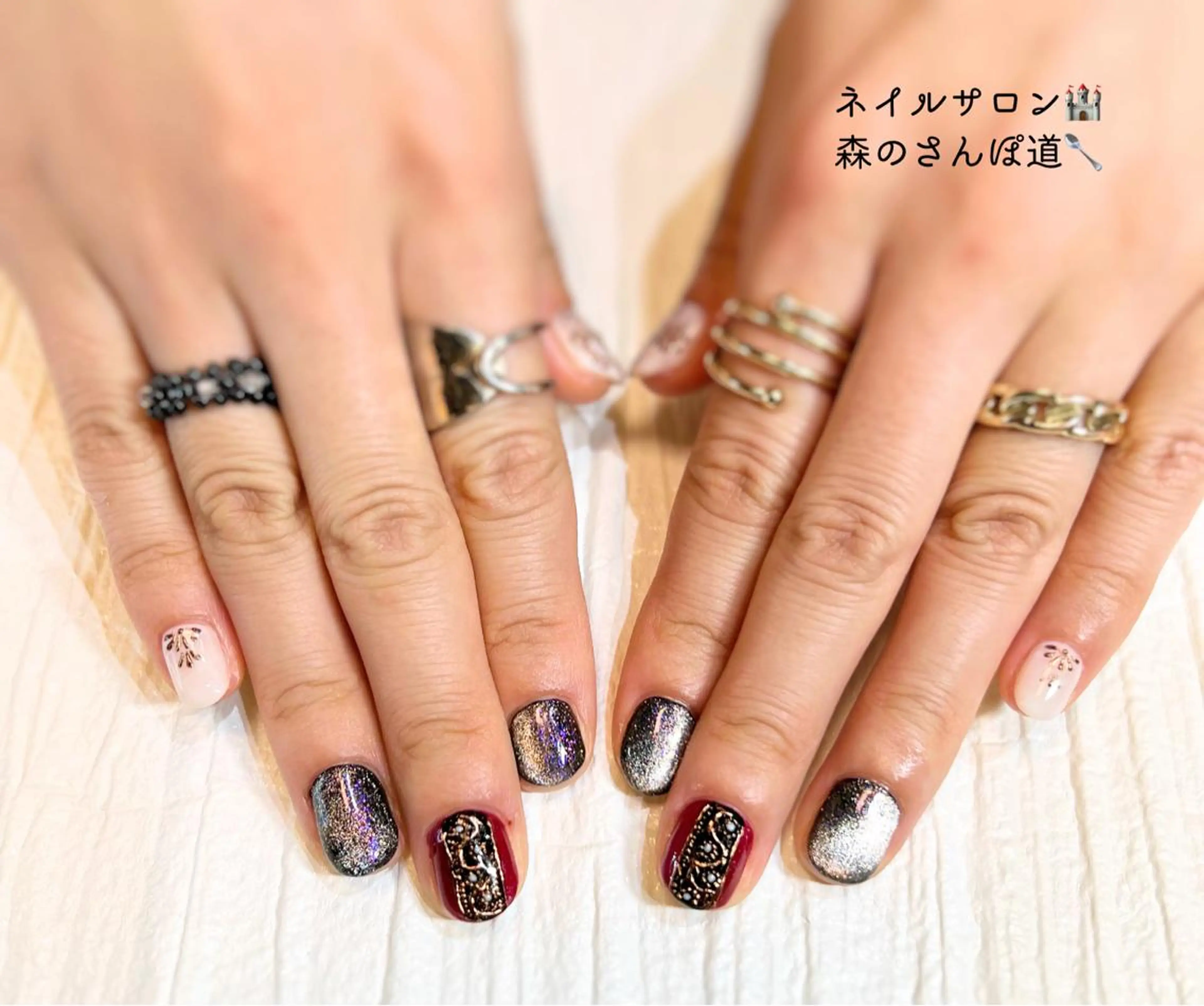 ネイル ハンドネイル ショートネイル 森のさんぽ道のネイルデザイン