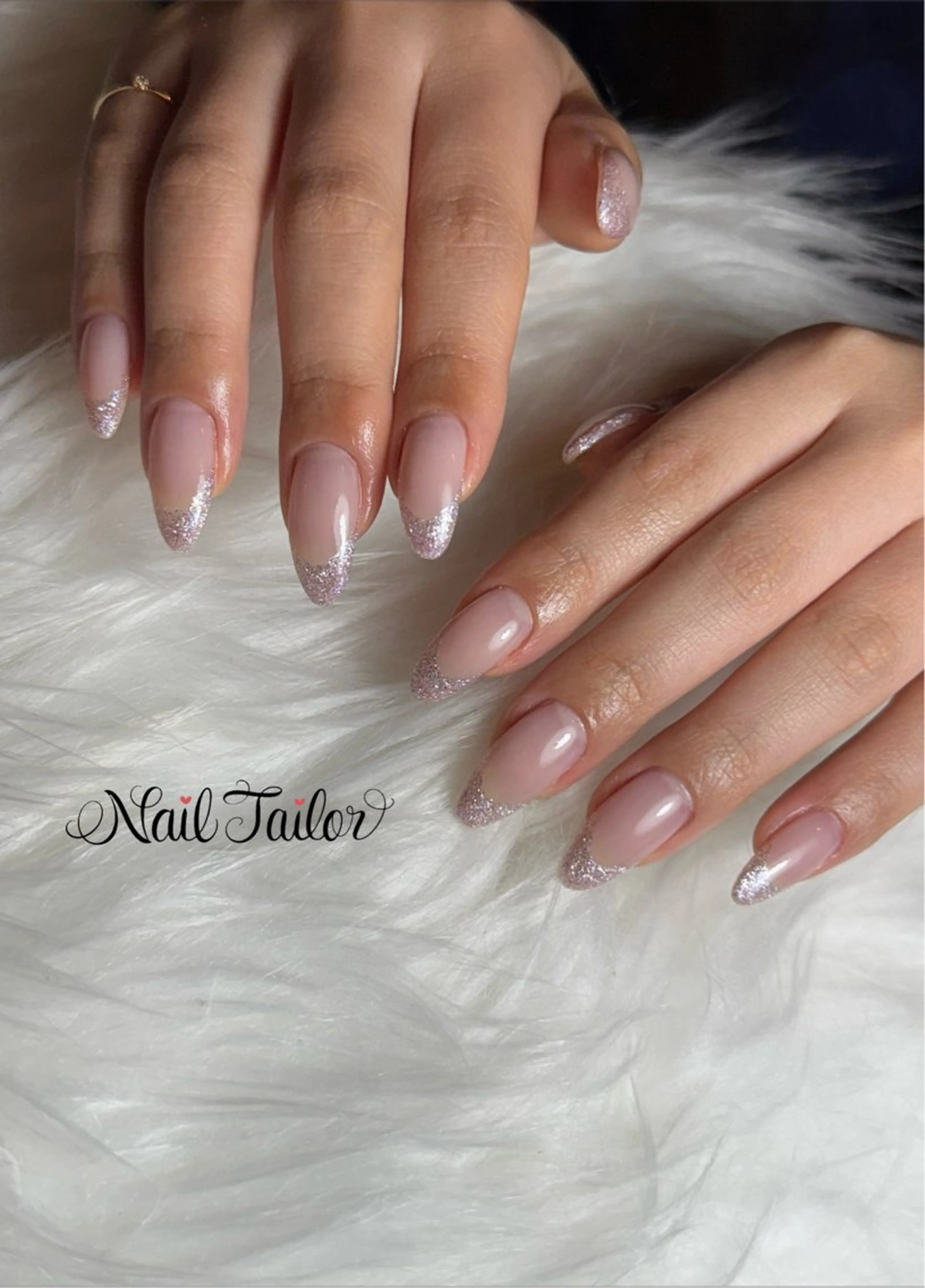 ネイル フレンチネイル ラメ(グリッター) ロングネイル オフィスネイル ハンドネイル NailTailor ネイルテイラーのネイルデザイン