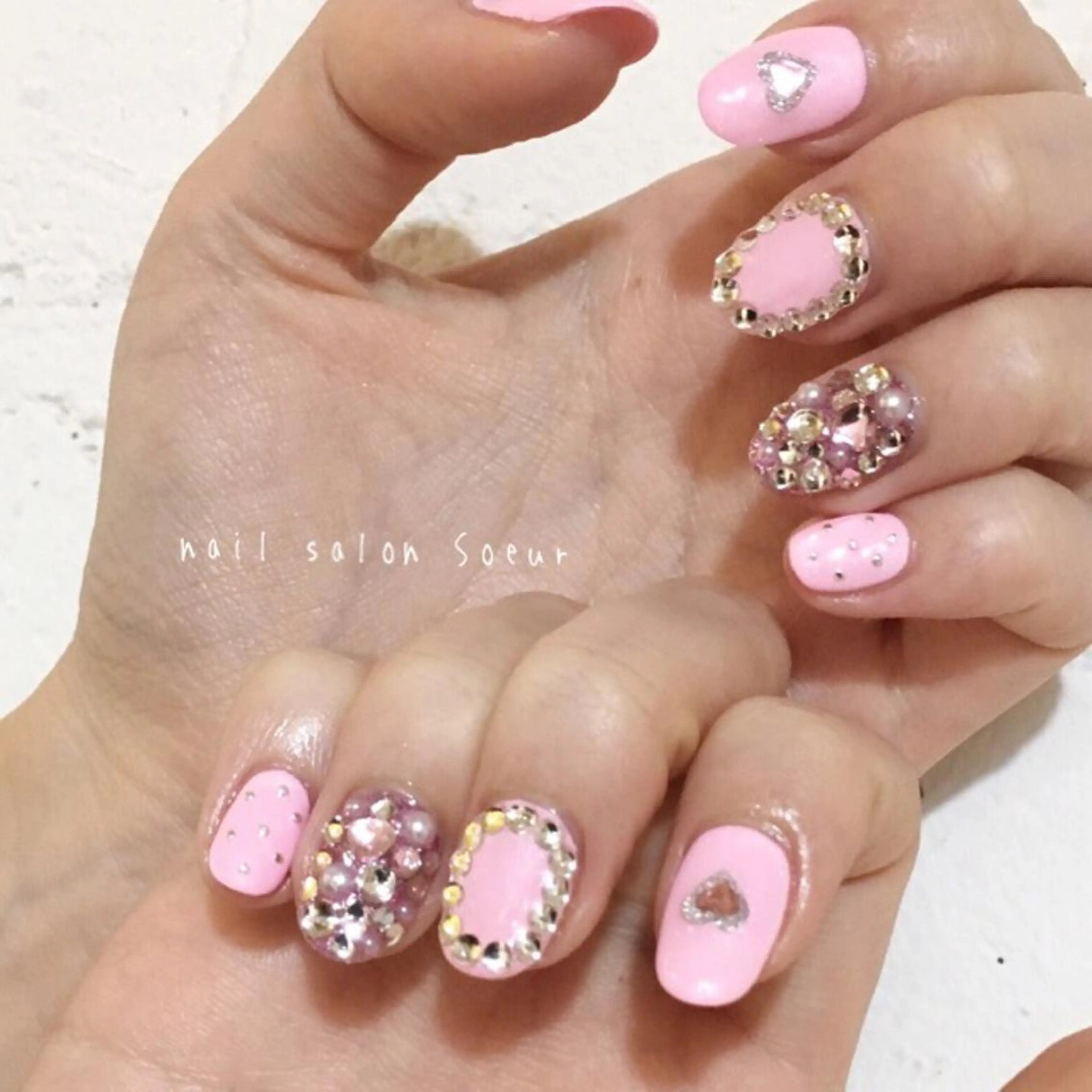 ネイル アートネイル ジェルネイル ハート 持ち込み パステルネイル ハンドネイル nail salon Soeurのネイルデザイン