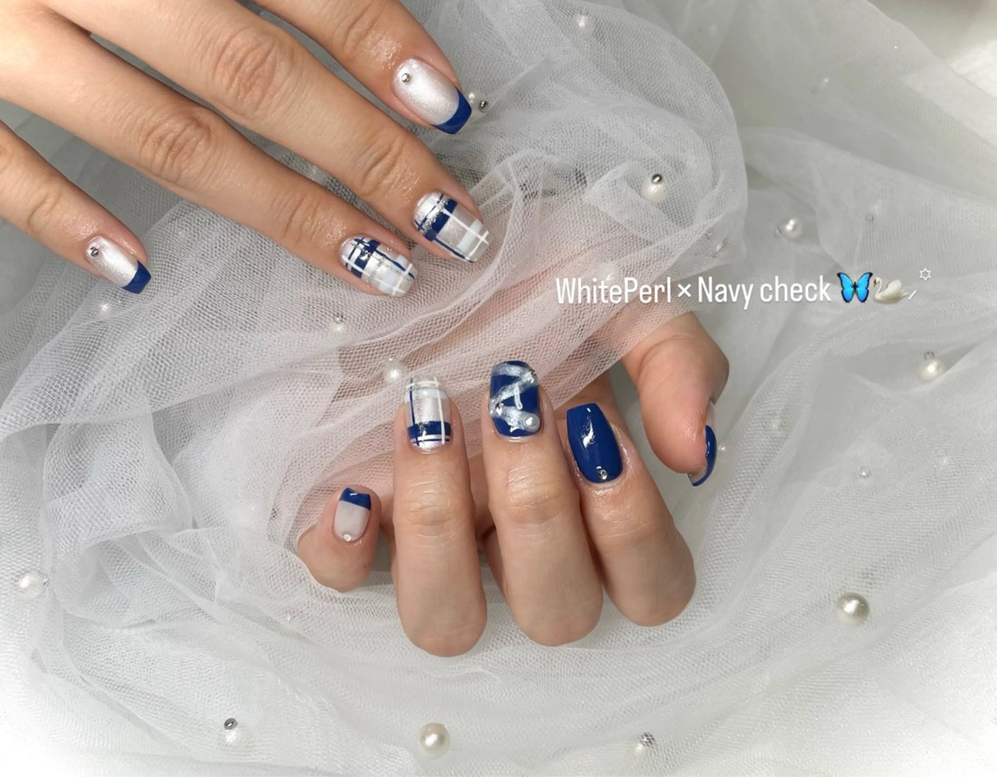 ネイル 持ち込み ネイビー ハンドネイル 🦋 Rina🦋のネイルデザイン