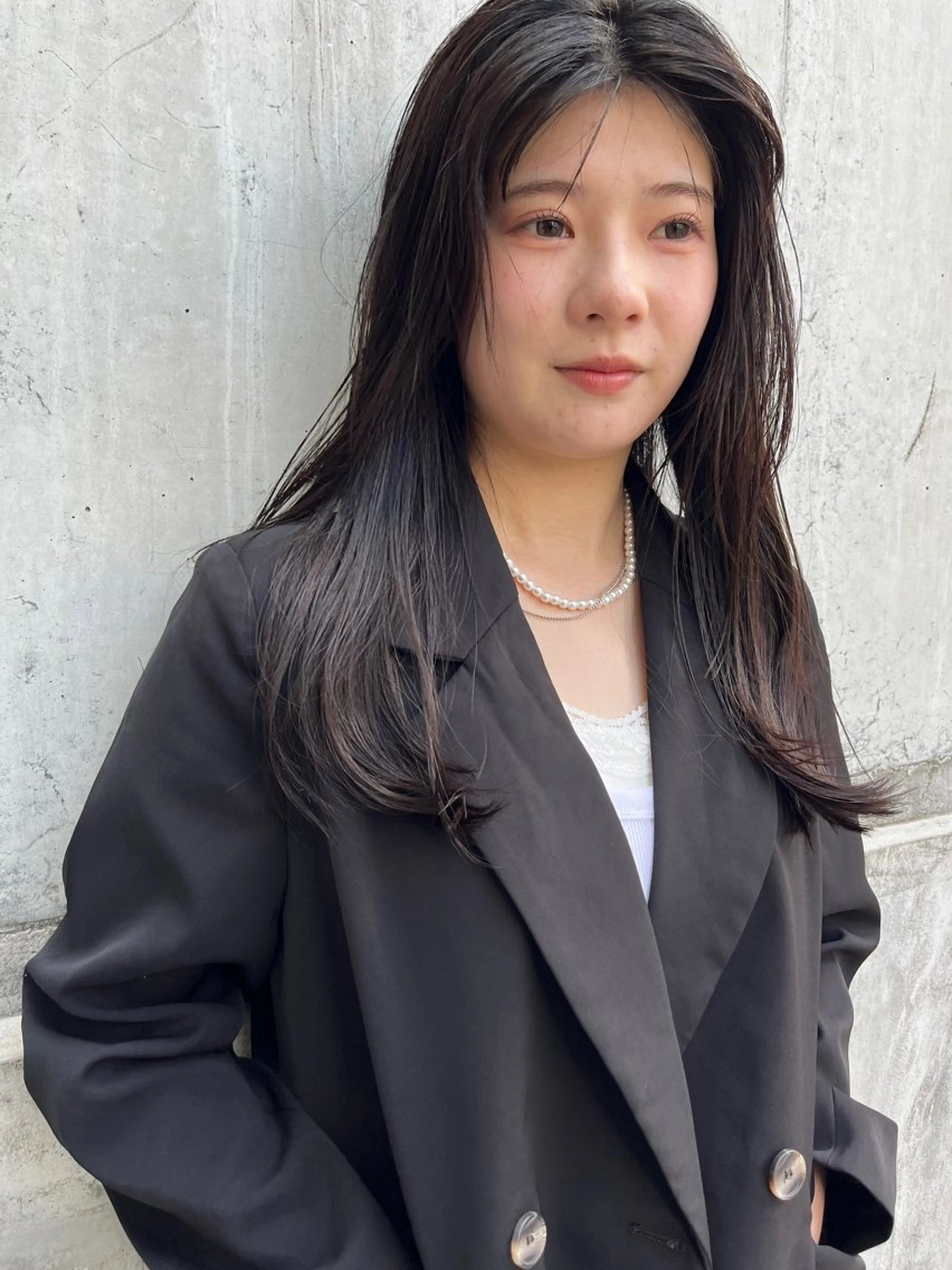 ロング カラー 黒髪 透明感カラー 顔まわりレイヤー 学生 髪質改善 薬院:今泉/上川美幸 小顔ボブ/暗髪カラーのヘアスタイル