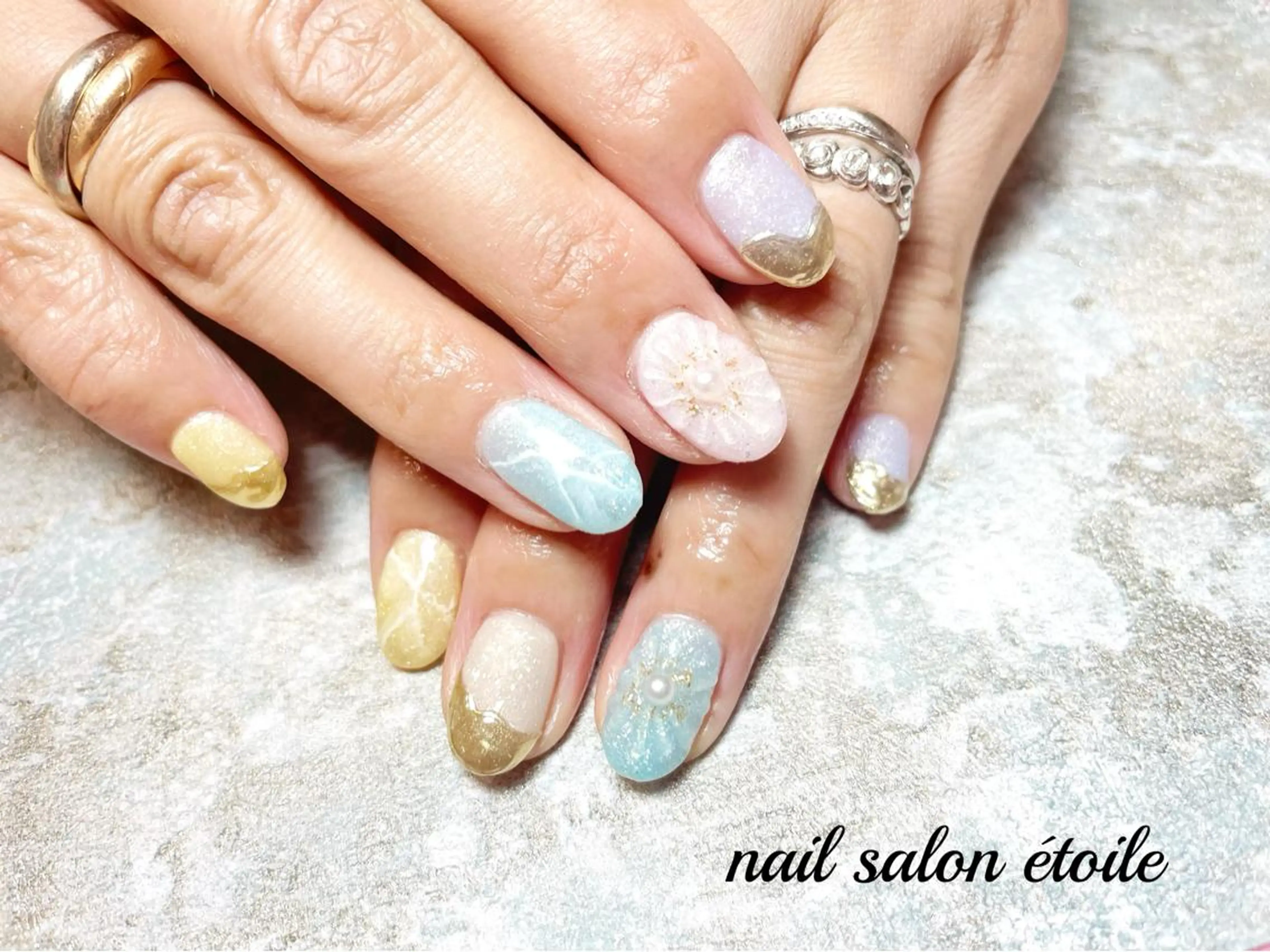 ネイル アートネイル フラワーネイル ジェルネイル 大理石ネイル(マーブル) パステルネイル ハンドネイル nail salon étoileのネイルデザイン