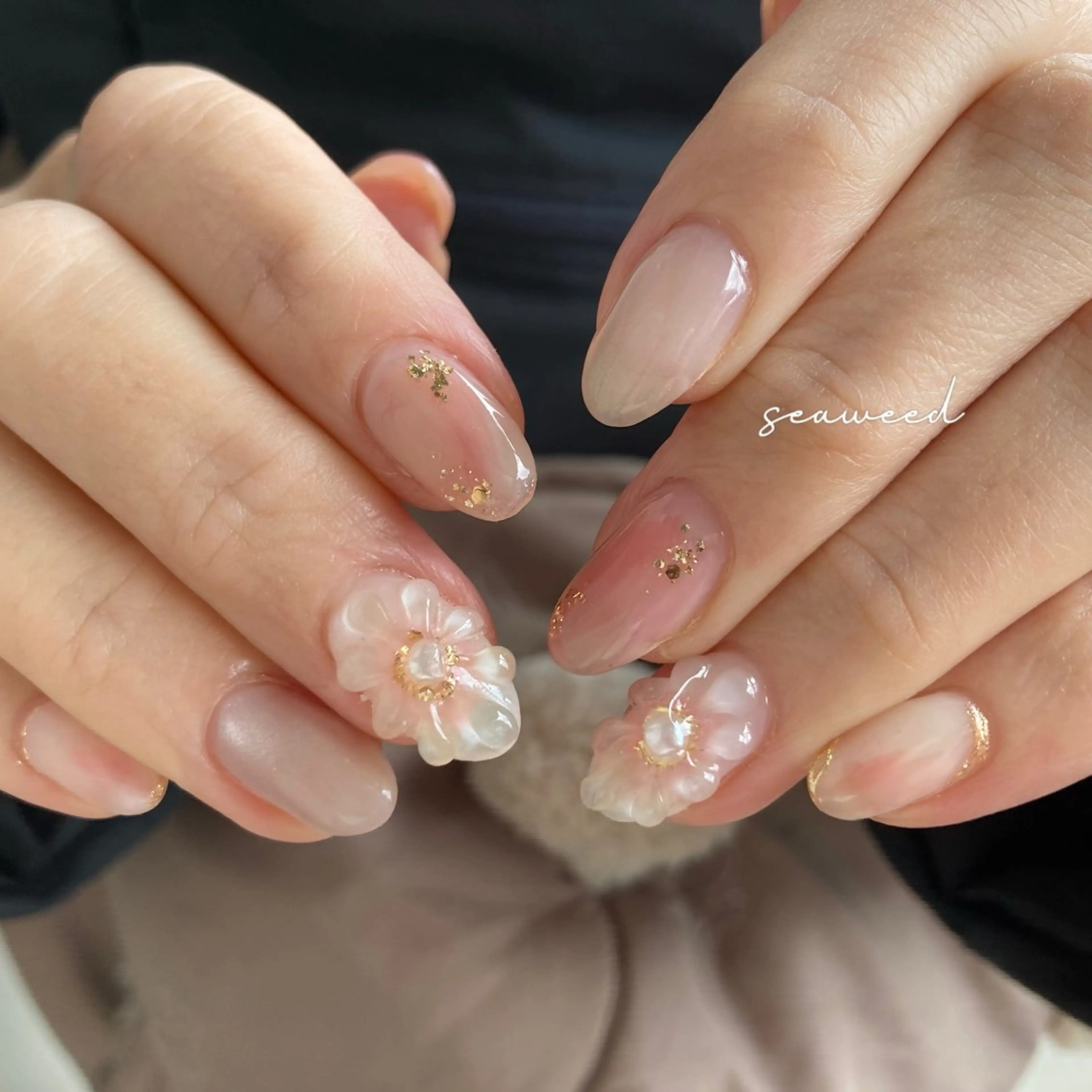 ネイル アートネイル クリアネイル ぷっくりネイル seaweed nailのネイルデザイン