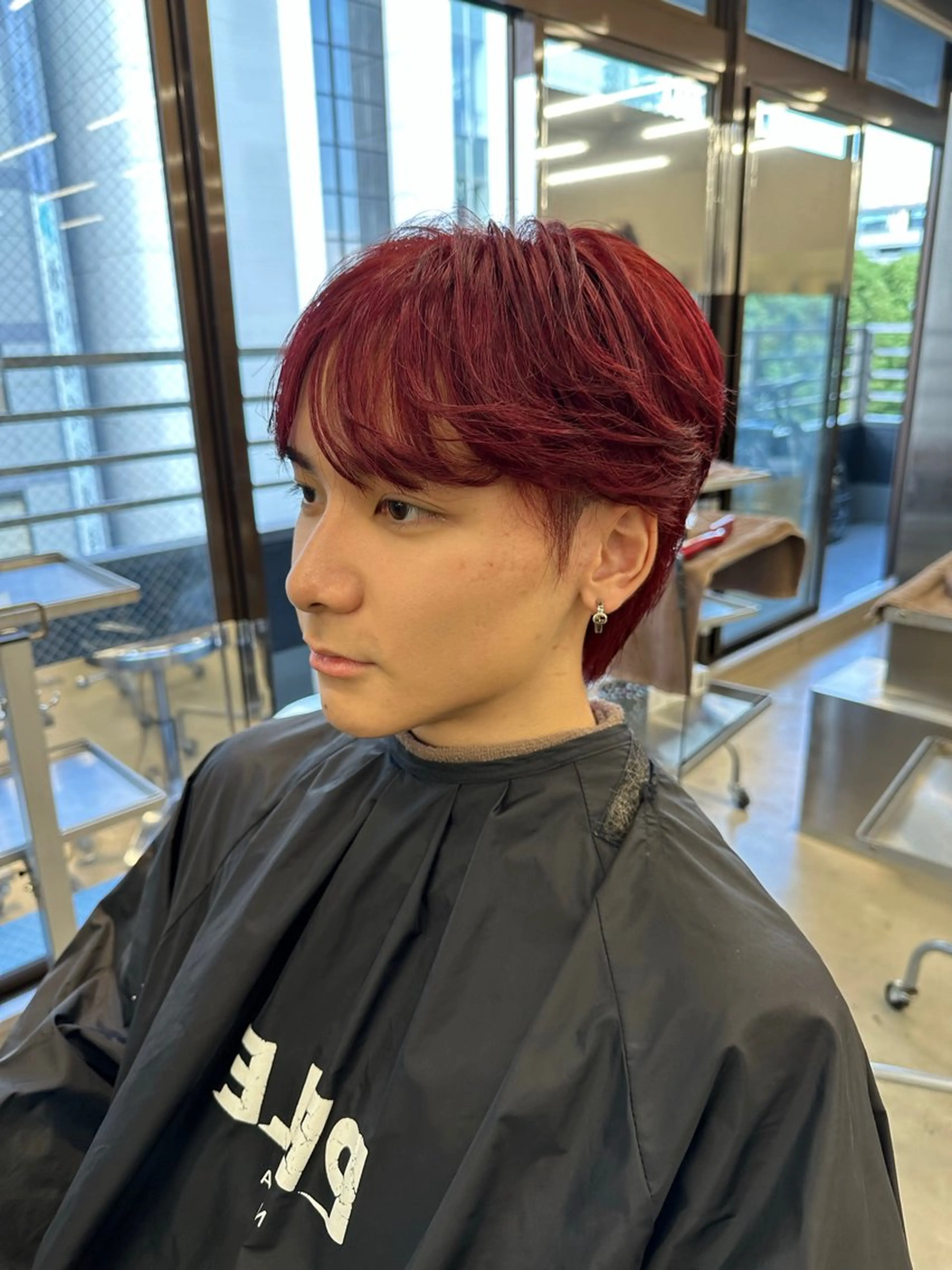 ショート カラー メンズ マッシュ シースルーマッシュ レッドカラー 鈴木/ニュアンス パーマ/メンズのヘアスタイル