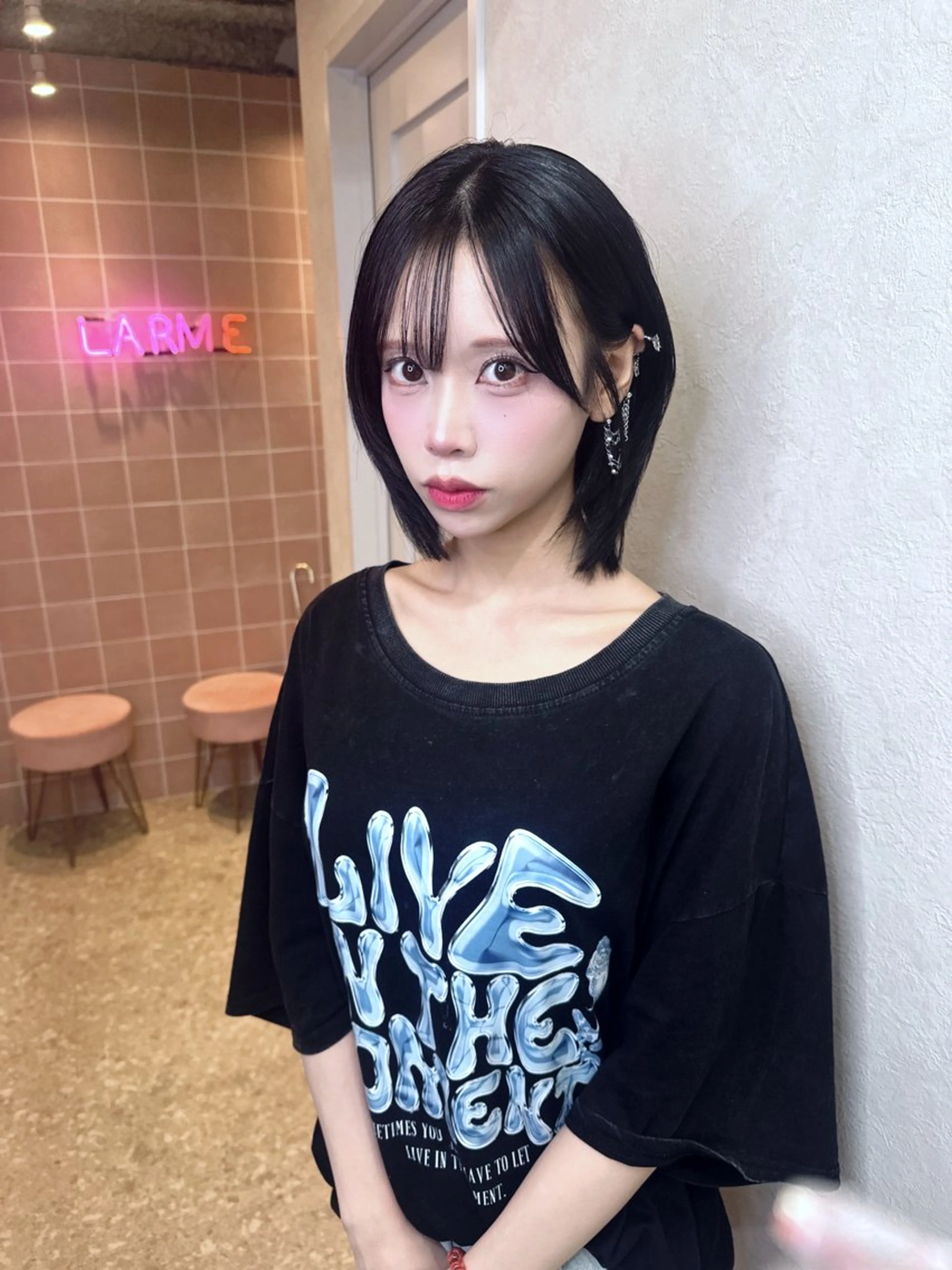 ミディアム カラー ボブレイヤー 黒髪 ブルーカラー ブルーブラック ボブ カット ヘアカラー トリートメント 韓国ハッシュカット/ 新宿/髪質改善/岡崎のヘアスタイル