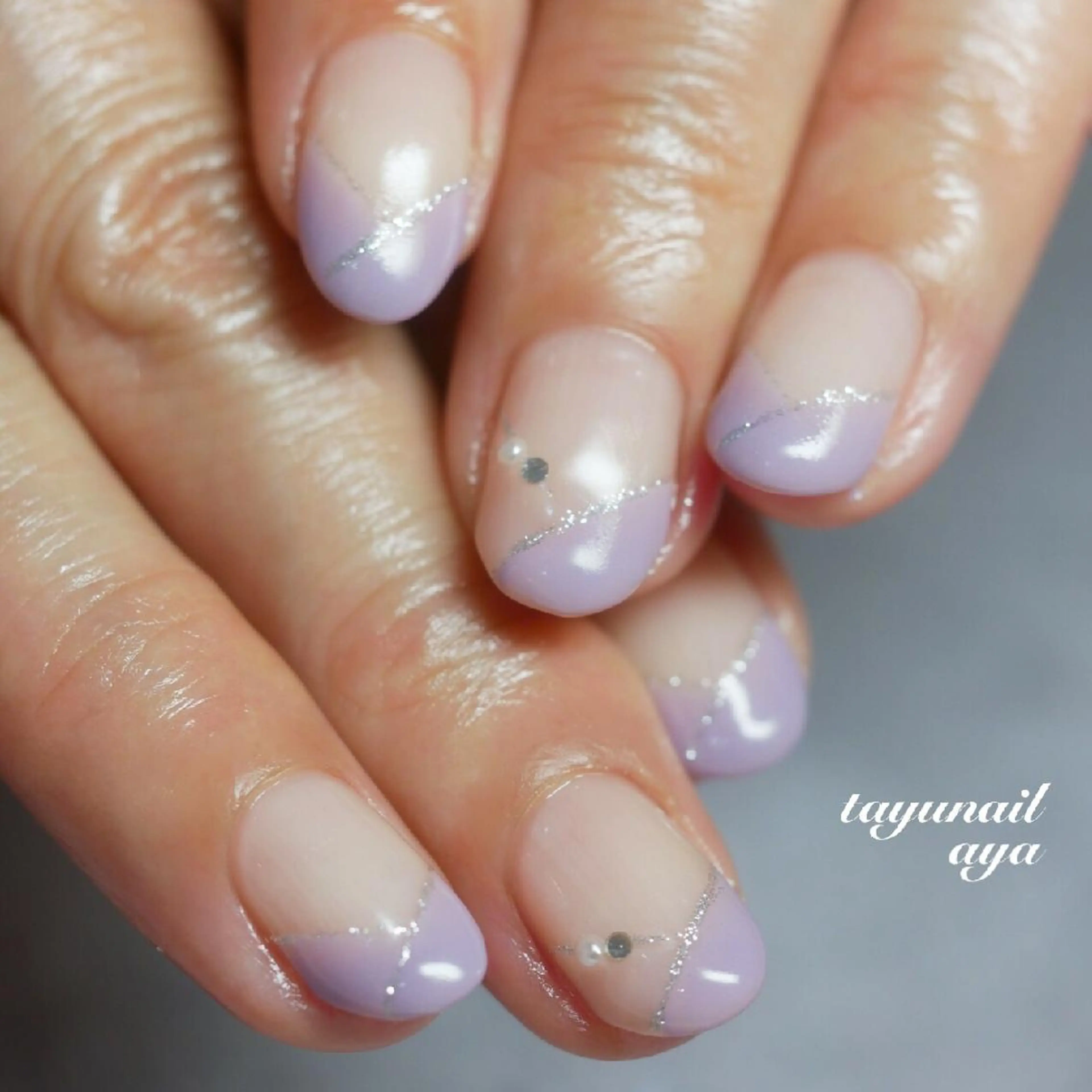 ネイル ブルー フレンチネイル ジェルネイル パラジェル ピンク ネイルサロン 【たゆnail】のネイルデザイン
