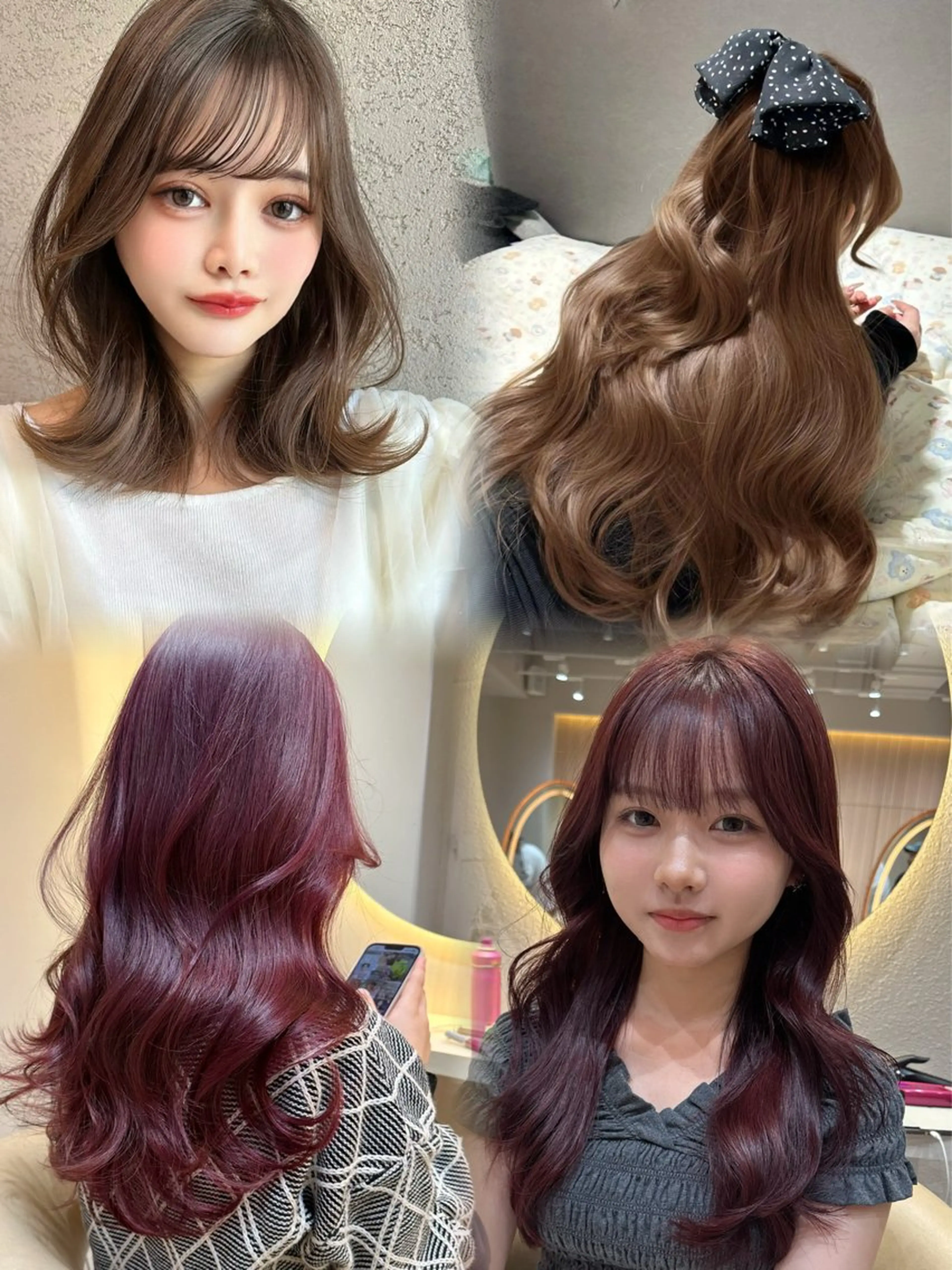 ミディアム カット パーマ トリートメント ❤️ブリーチなし💚 ダブルカラー平野実花のヘアスタイル