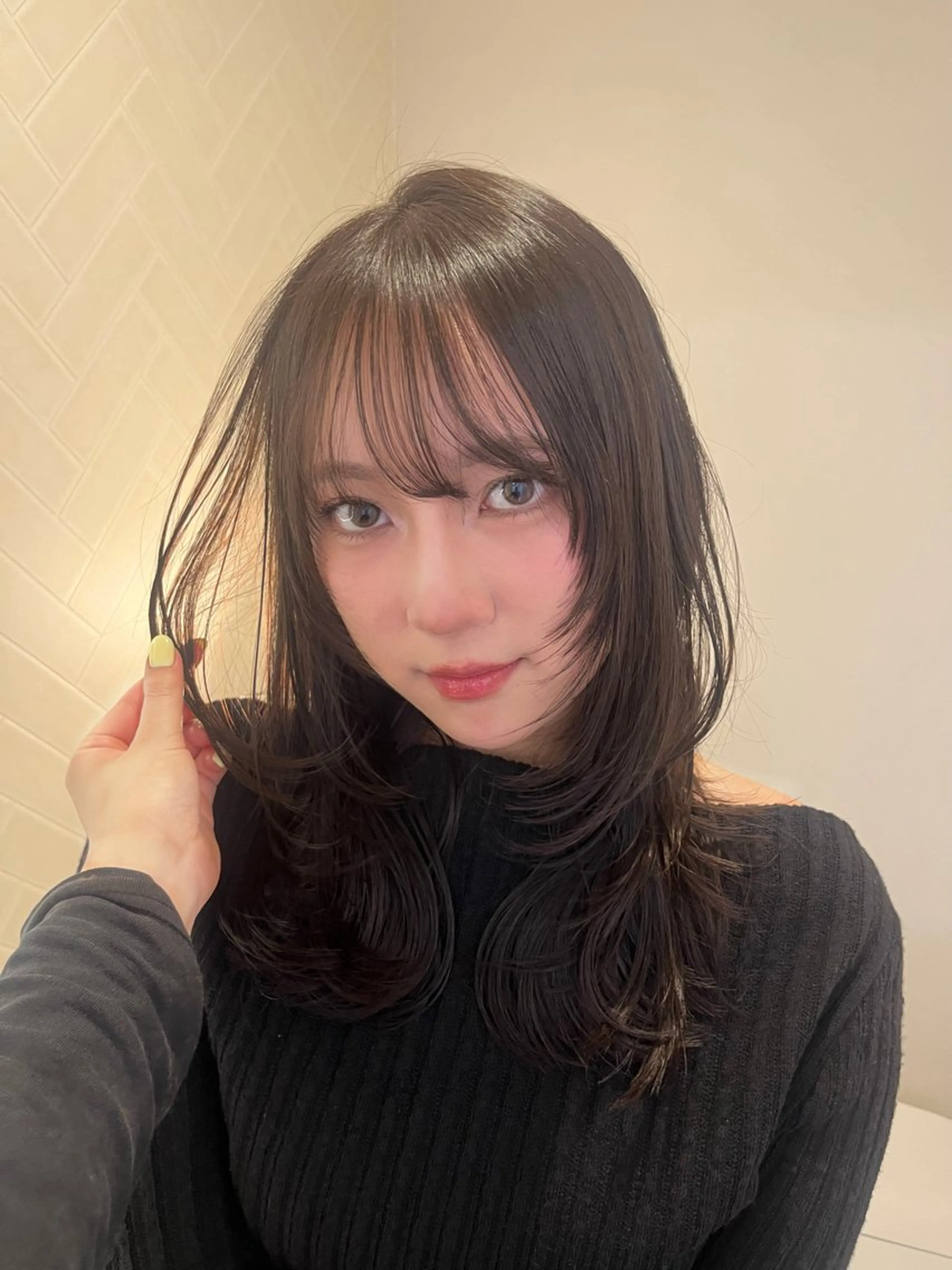 ロング レイヤーカット ヘアカラー ヘアセット ハイトーン/渋谷 韓国風/Narukaのヘアスタイル