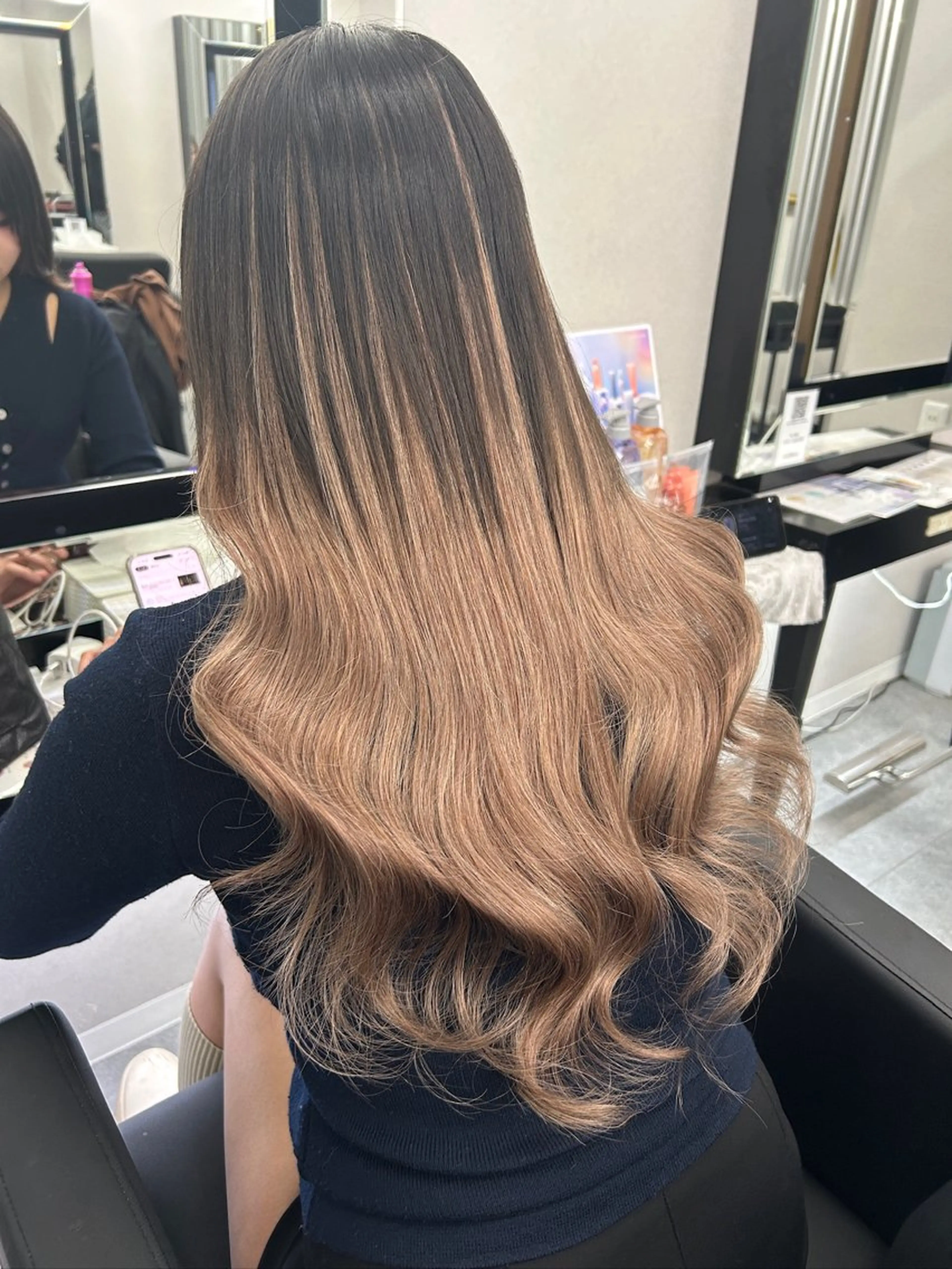 ロング カラー シールエクステ バレイヤージュ ダブルカラー エクステ レイヤーカット ヘアカラー エクステ レイヤー/エクステ alpha下妻のヘアスタイル