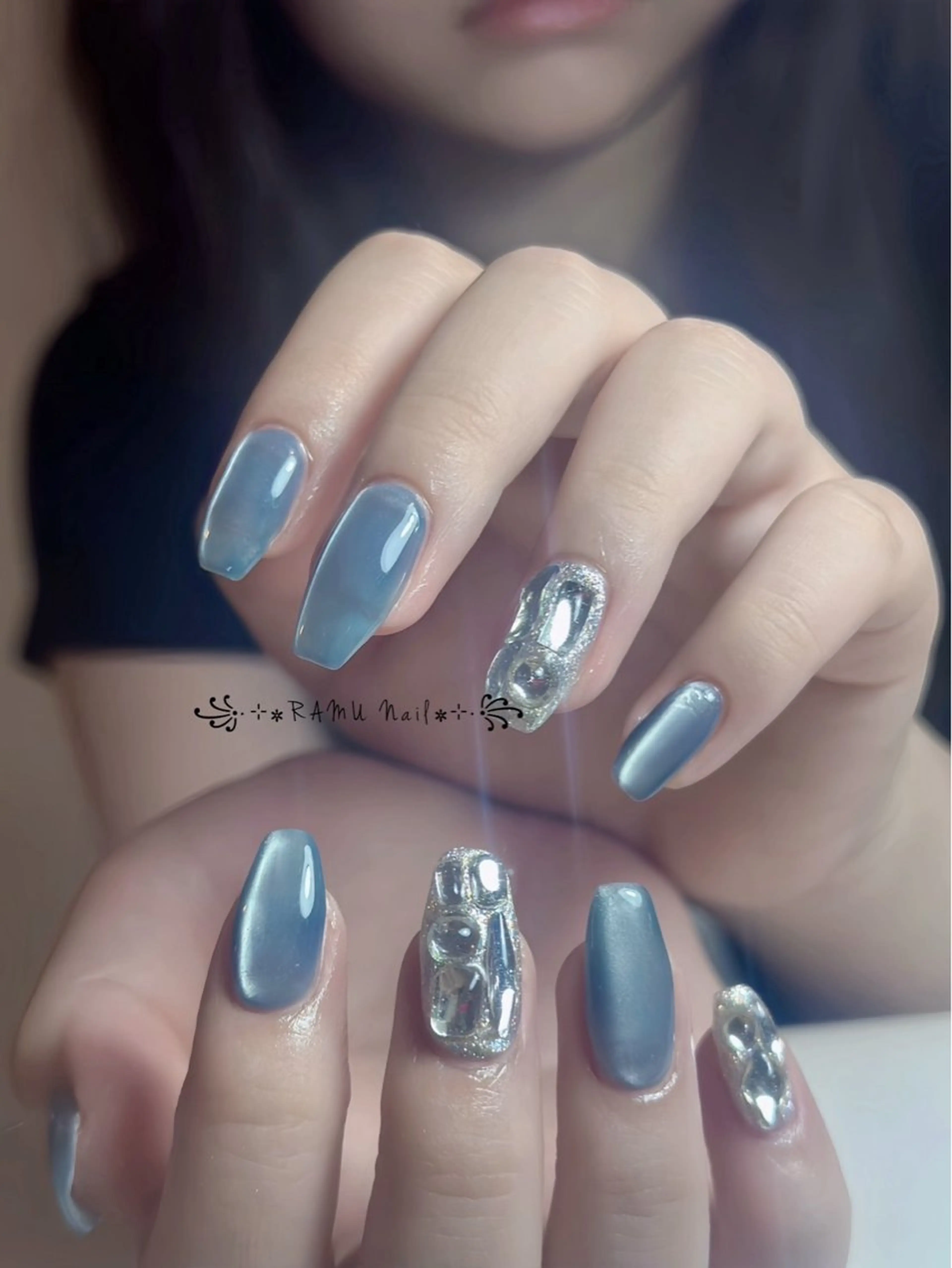 ネイル キラキラネイル マグネットネイル ミラーネイル ピンク 夏ネイル ハンドネイル RAMU Nail 恵比寿店のネイルデザイン