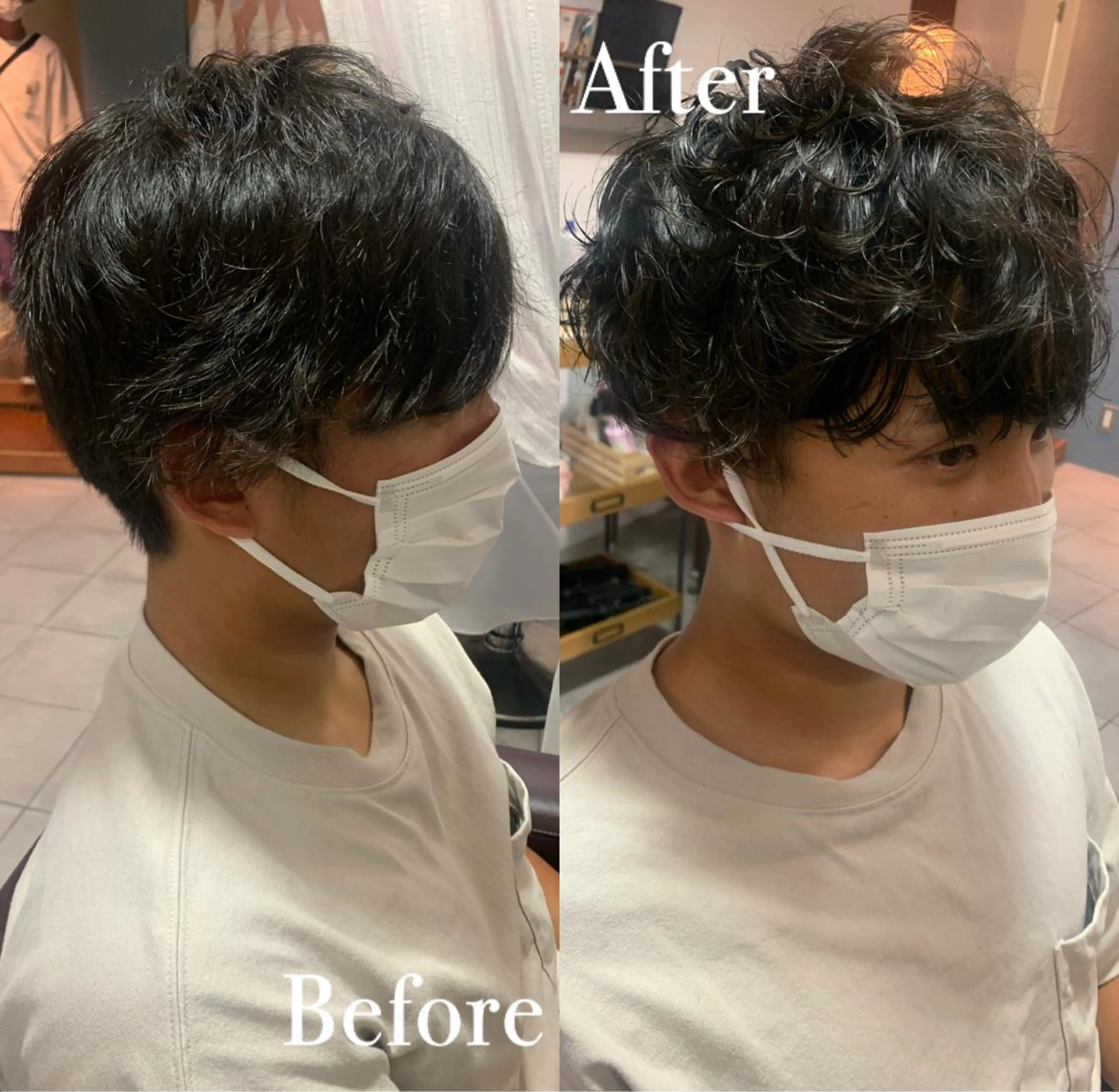 ショート パーマ メンズ メンズパーマ スパイラルパーマ 傷ませない縮毛矯正／ 吉岡 美江のヘアスタイル