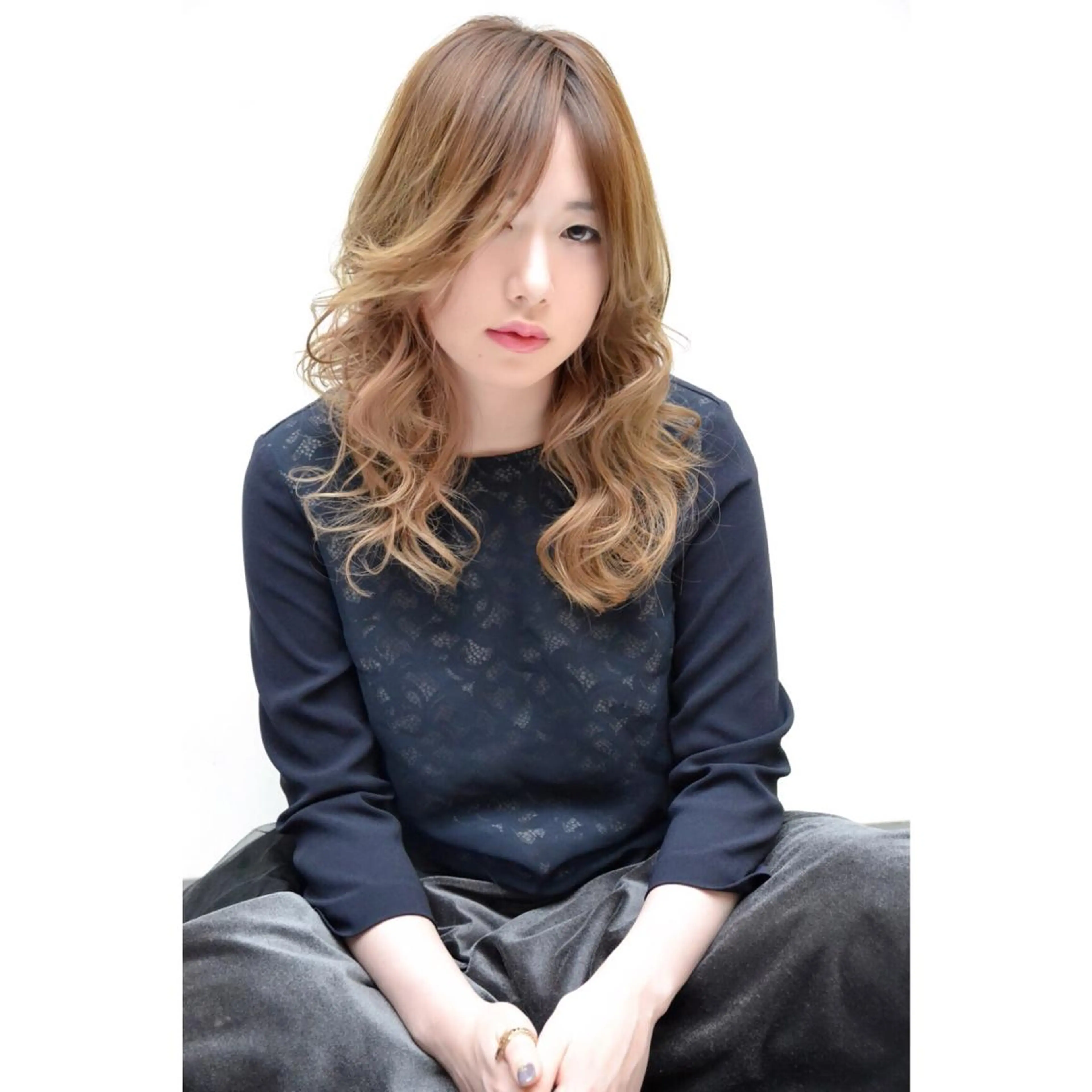 ミディアム セミロング ロング カラー 透明感カラー オレンジ 外国人風カラー 江上拓郎/ショート /酸性ストレートのヘアスタイル