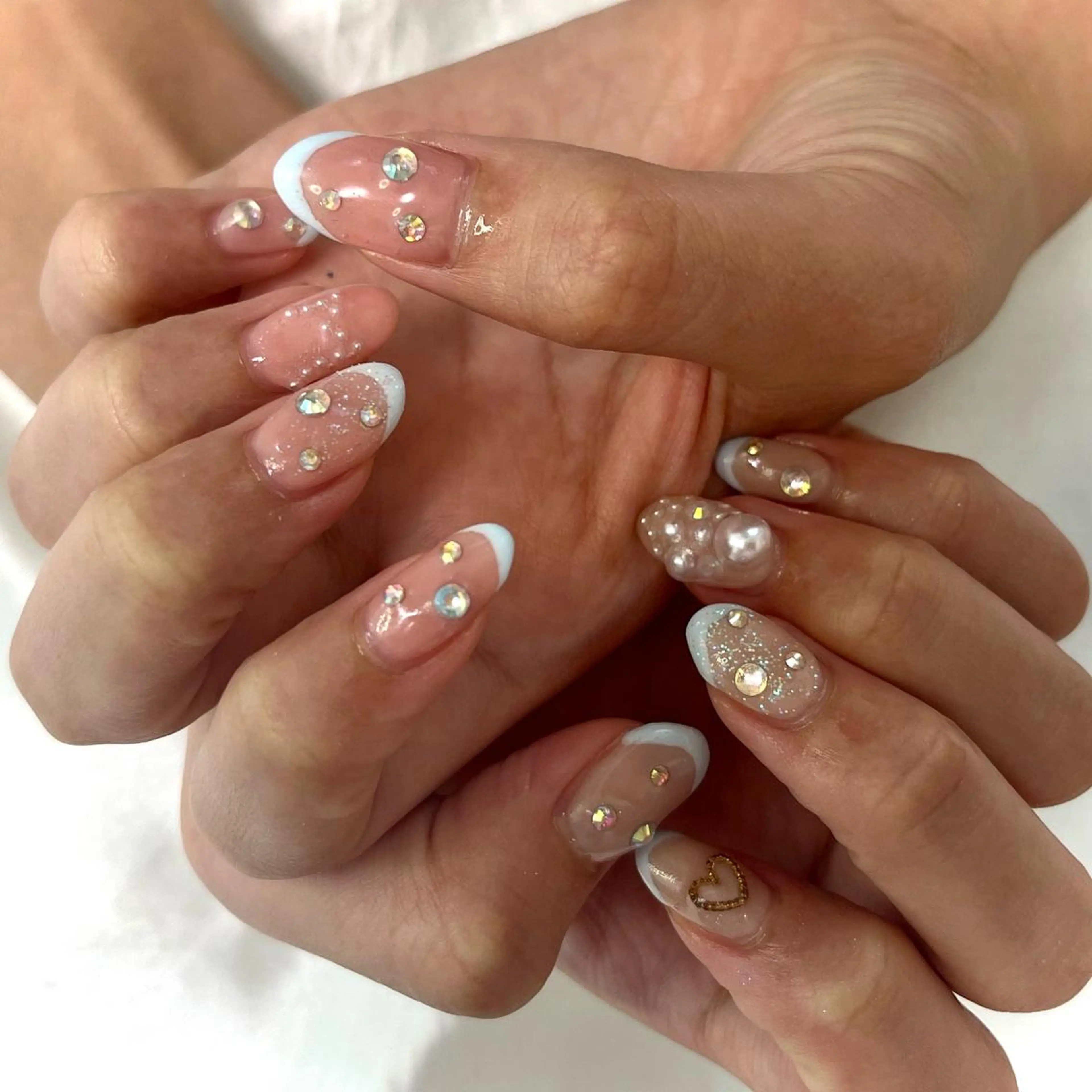 ネイル フレンチネイル ガーリー 水色 ピンク 韓国ネイル💠 Tomoのネイルデザイン