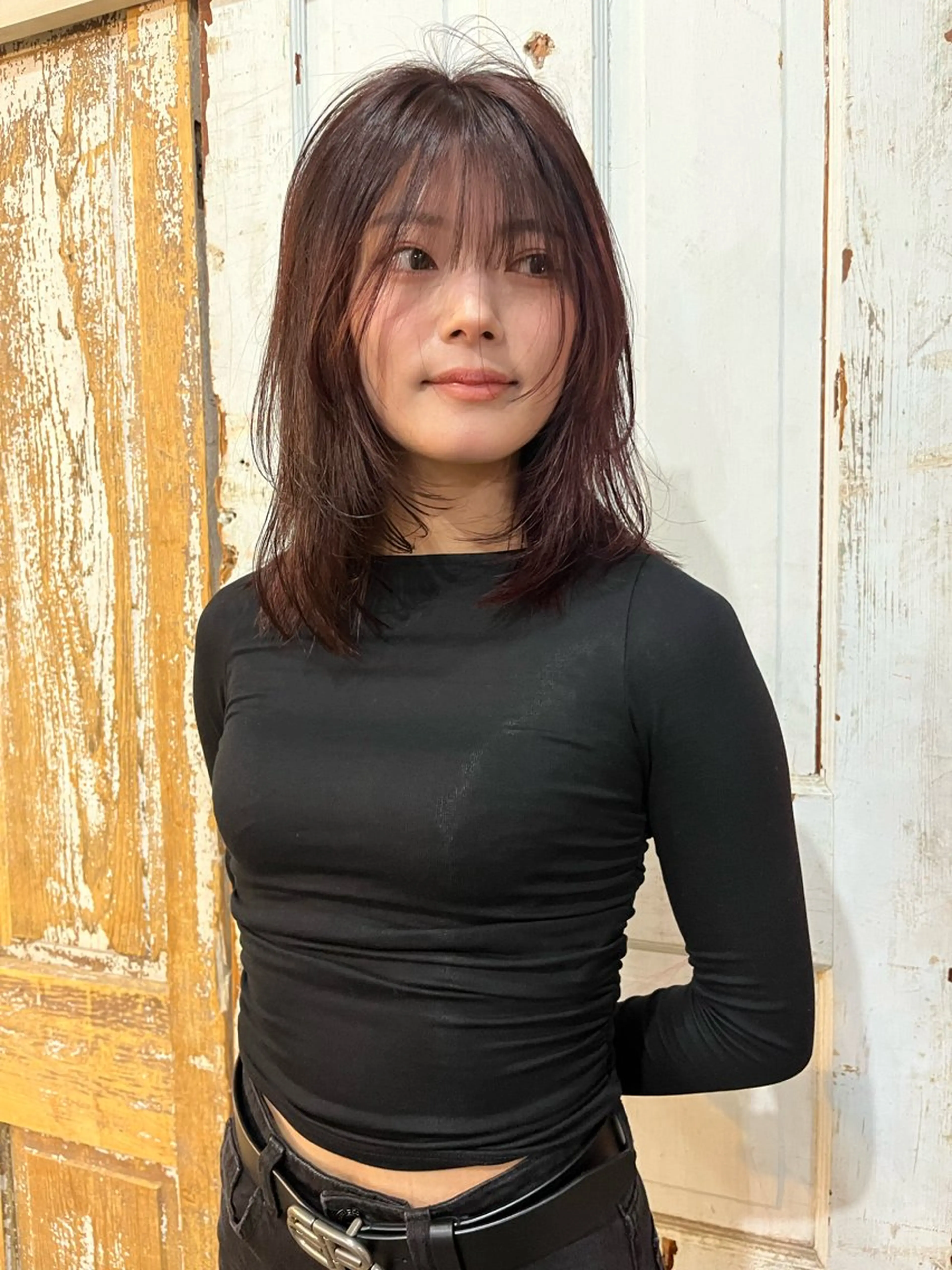 ミディアム カラー カット ヘアカラー トリートメント ハイトーン/顔まわり レイヤー/YUKAのヘアスタイル