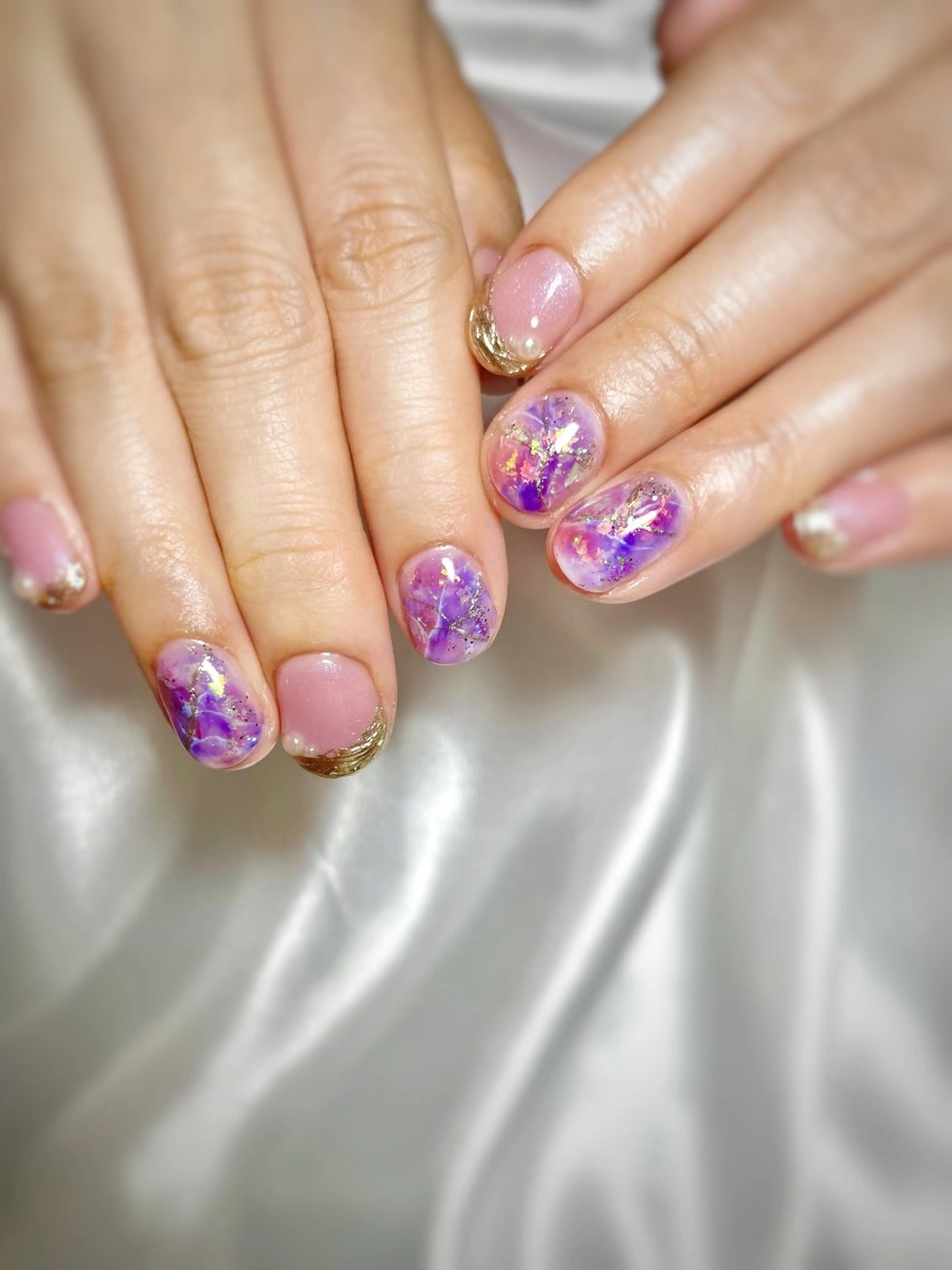 ネイル 大理石ネイル(マーブル) ニュアンスネイル パープル ハンドネイル beauty salonM&Iのネイルデザイン