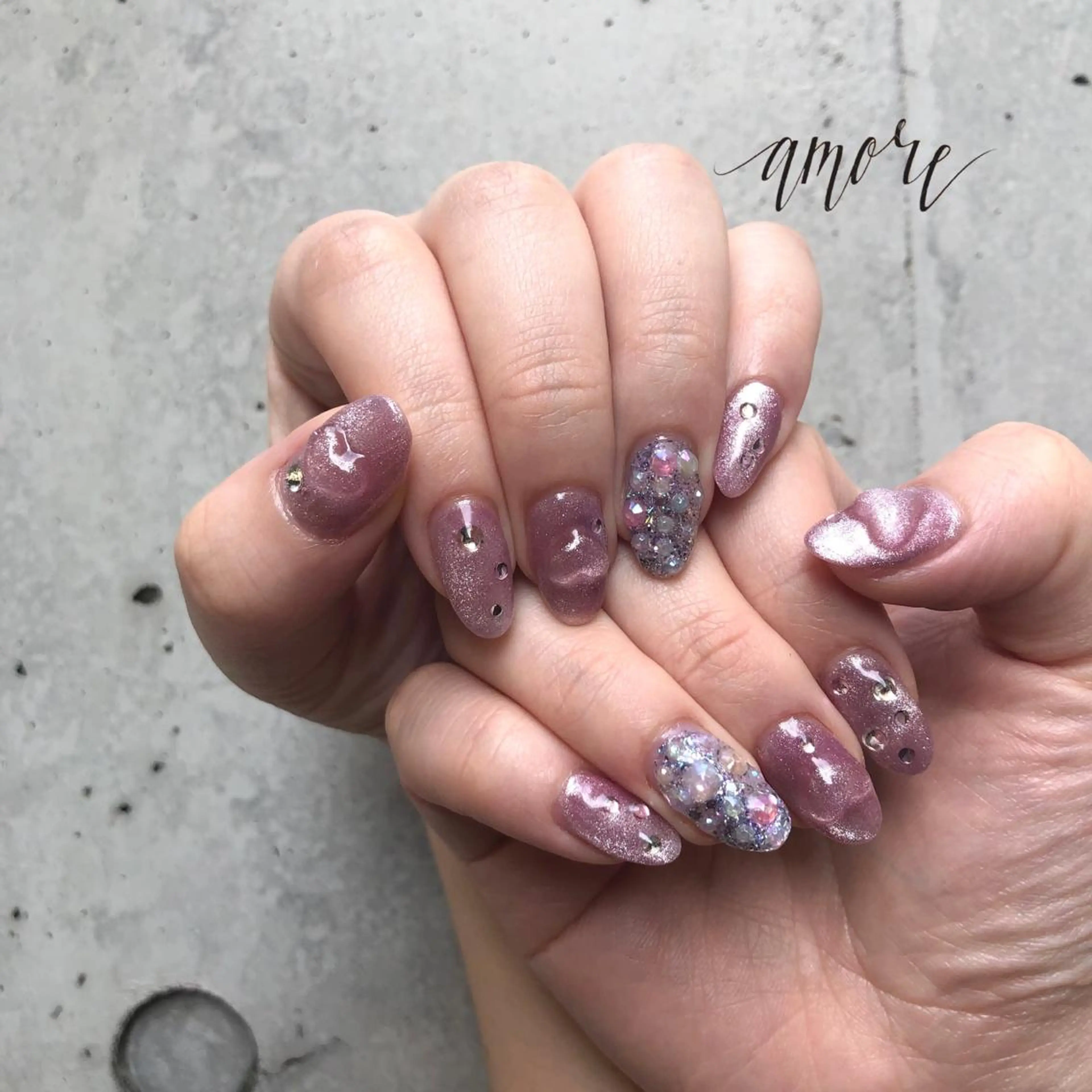 ネイル ジェルネイル ハート ラメ(グリッター) マグネットネイル ニュアンスネイル You kyehwaのネイルデザイン