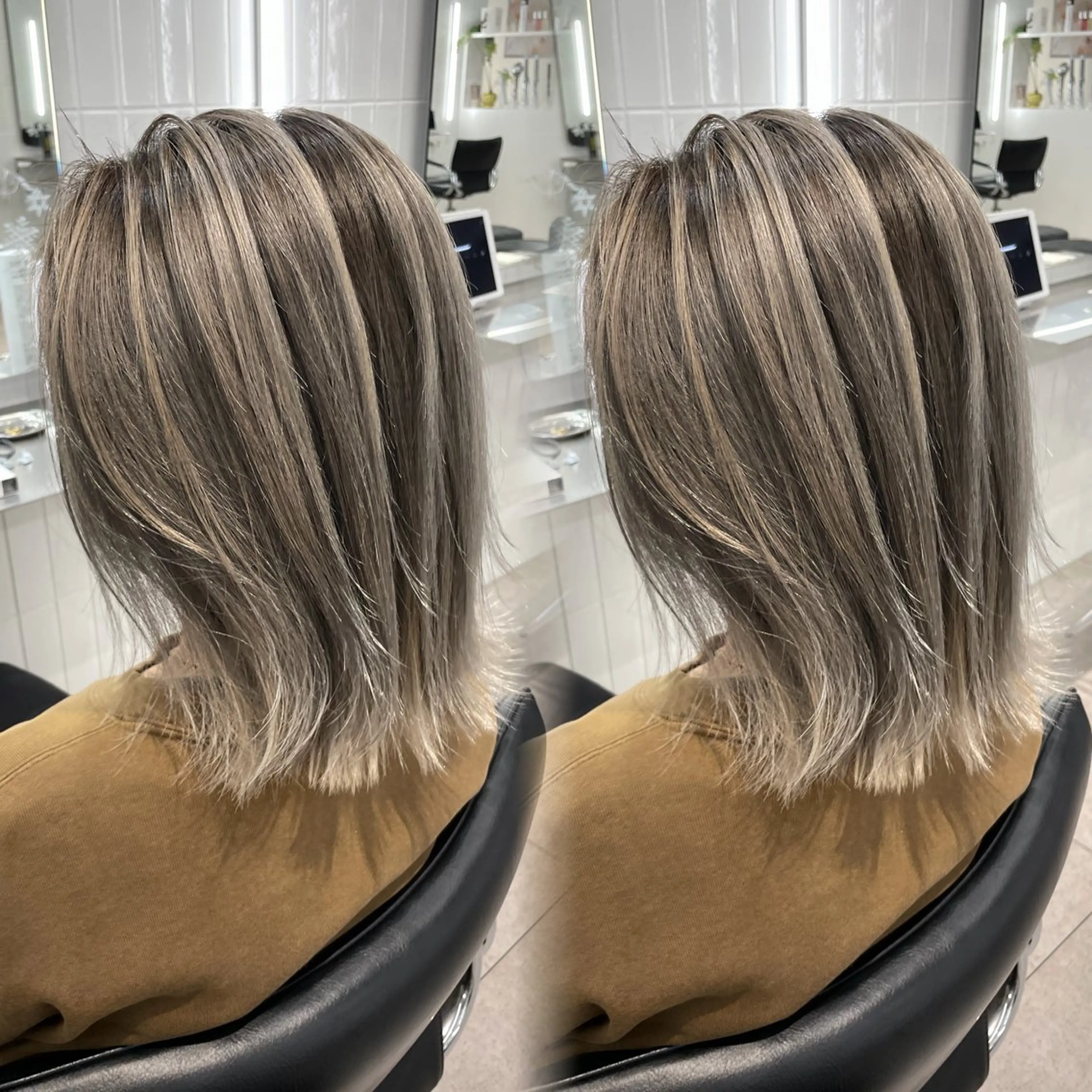 セミロング カラー グレージュ 表参道/ハイライト バレイヤージュのヘアスタイル