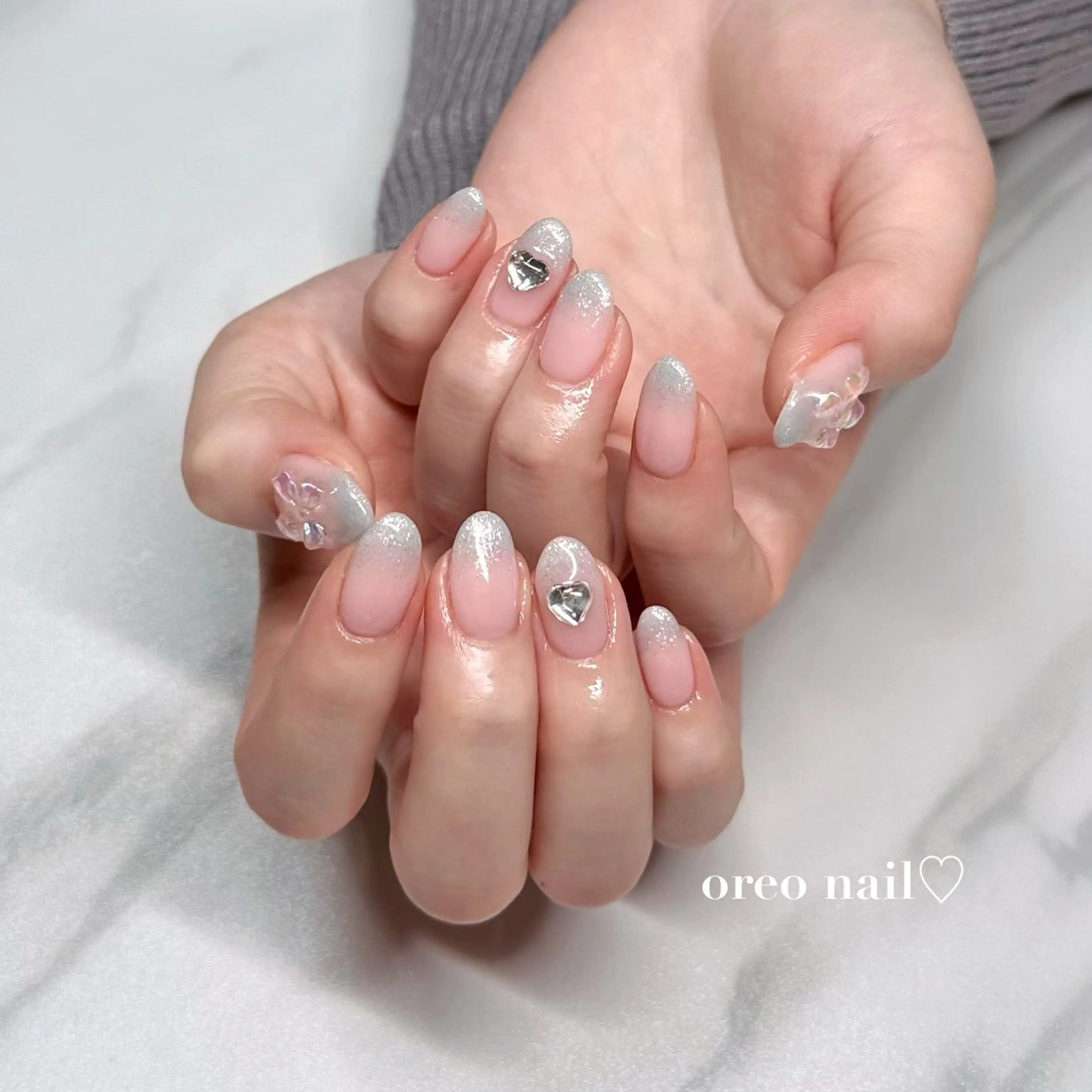 ネイル ガーリー グラデーション ハート ラメ(グリッター) ラメグラデーション oreo salon miyu 池袋のネイルデザイン