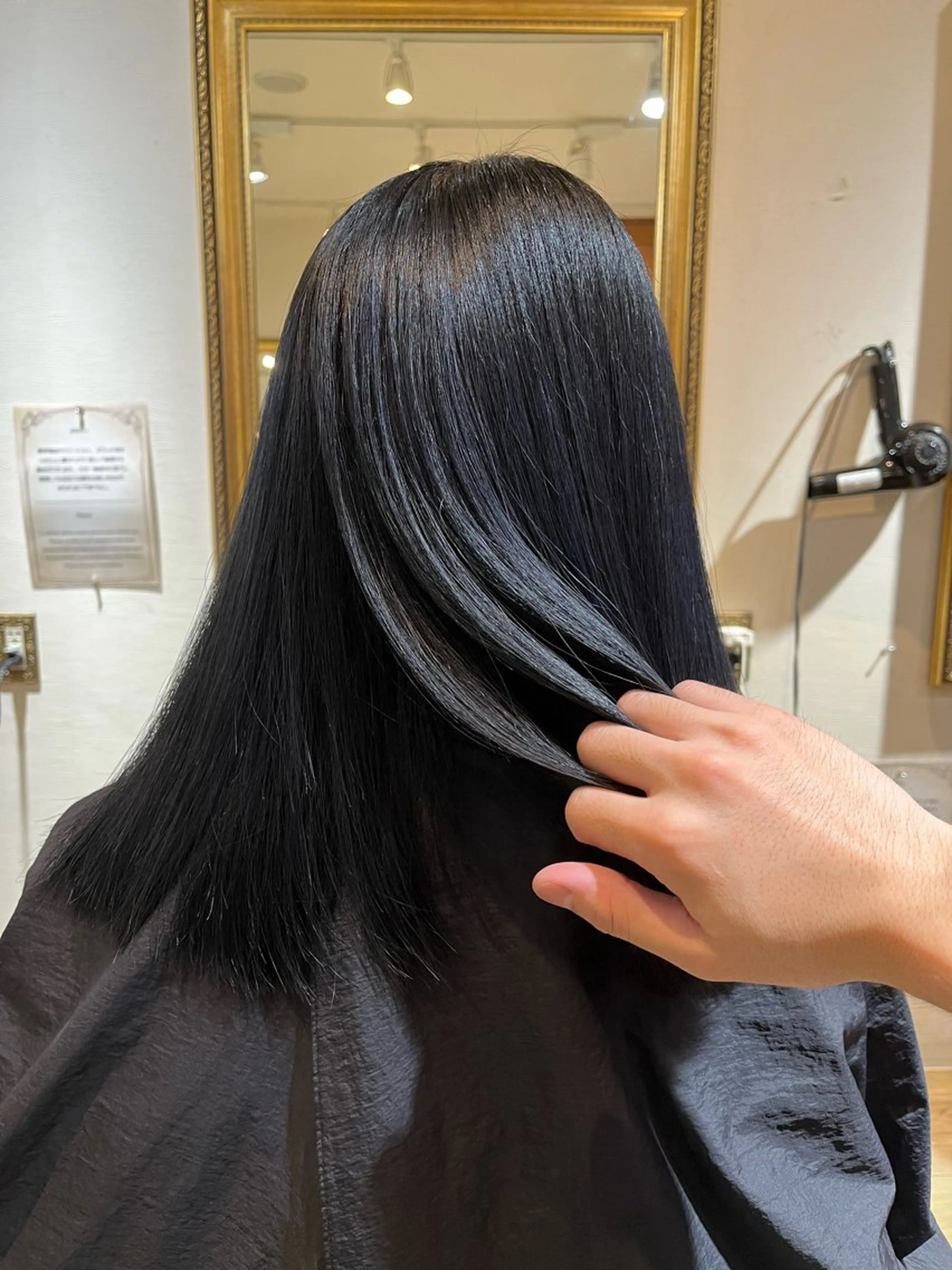 ミディアム カラー 黒髪 ブルーカラー ブルーブラック ヘアカラー 中園康 /カラー/ブリーチのヘアスタイル