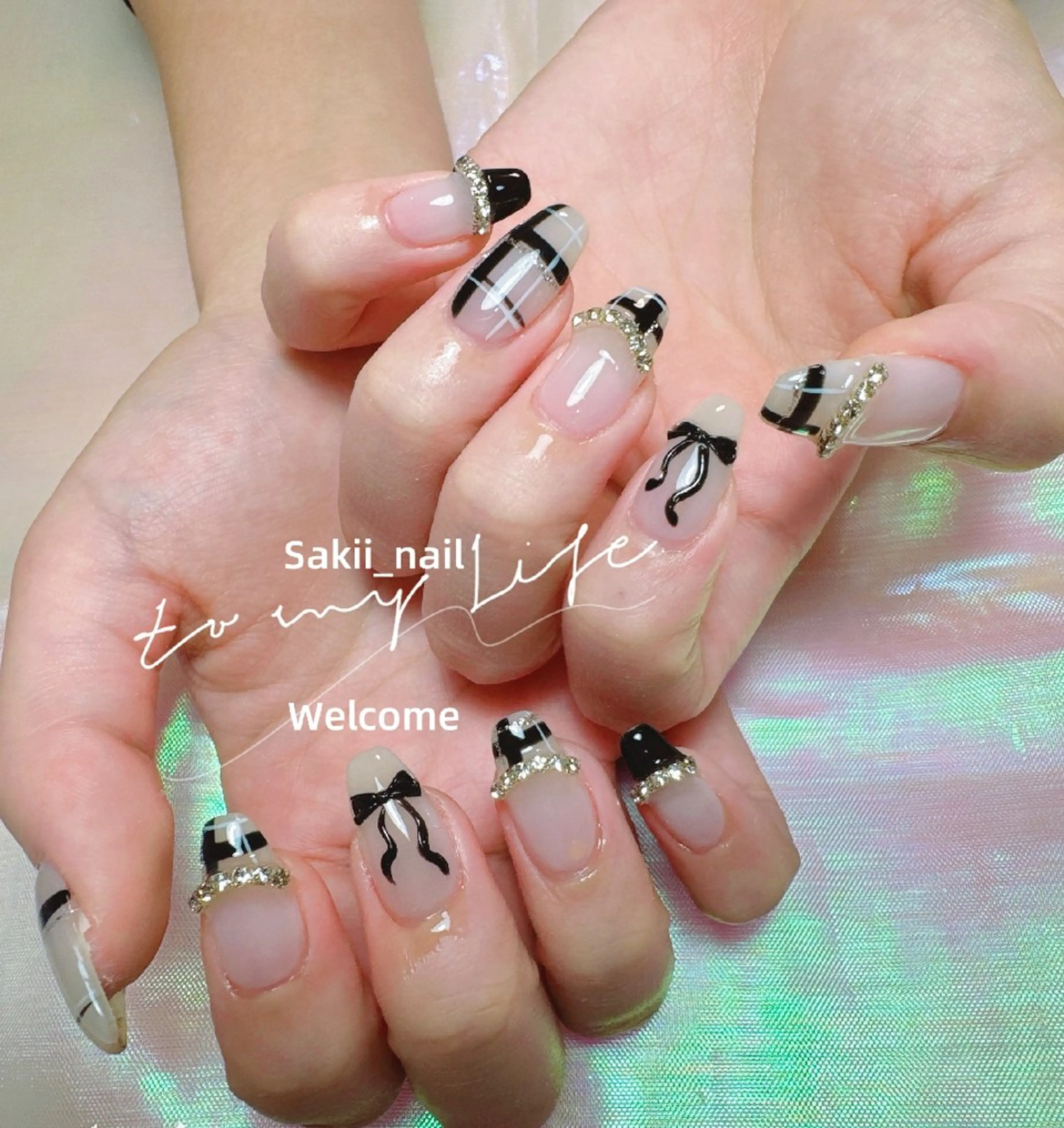 ネイル リボン 夏ネイル ハンドネイル sakii_nail 池袋のネイルデザイン
