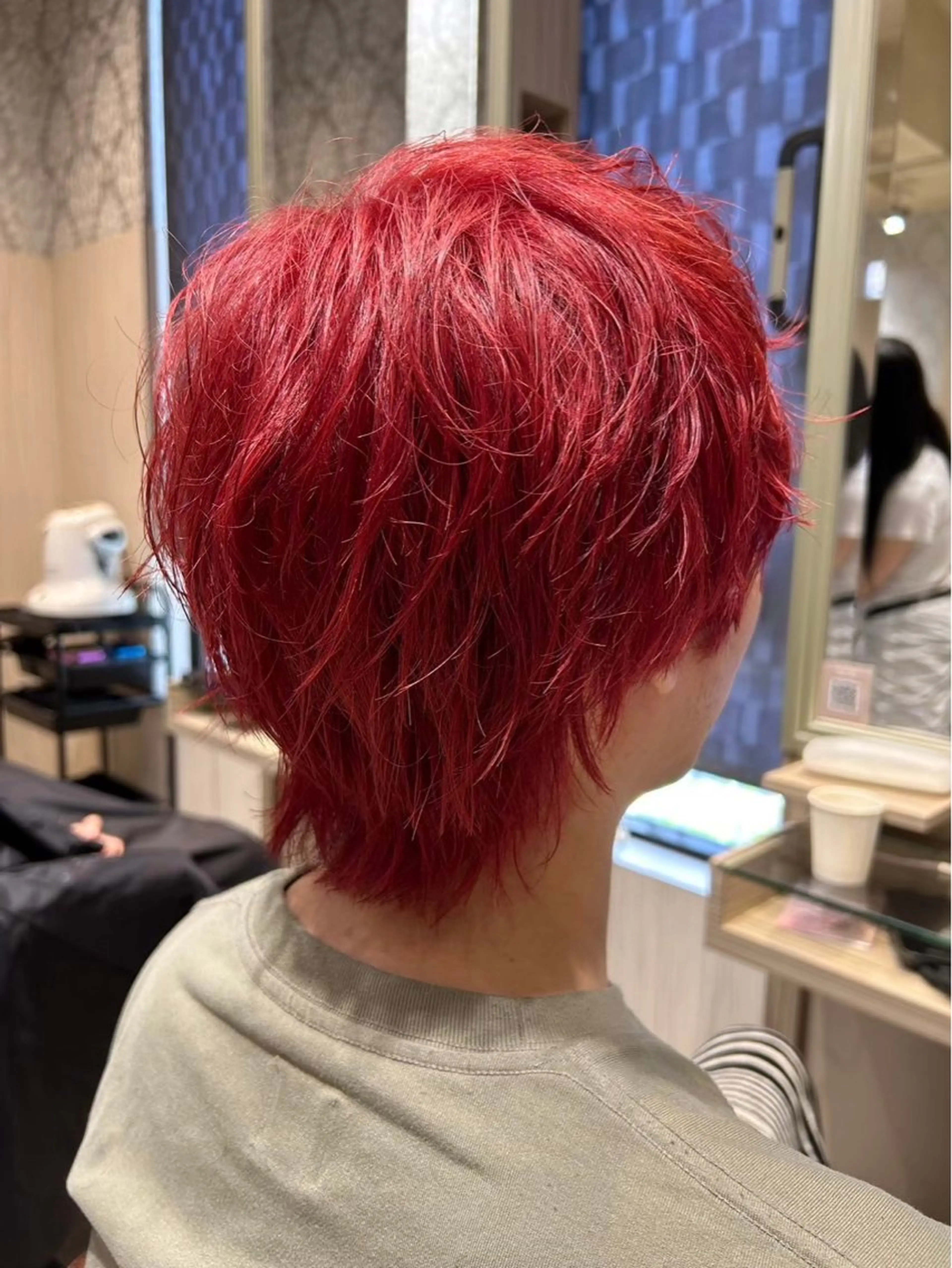 ショート カラー ブリーチ レッドカラー カット ヘアカラー メンズ特化☝️添田 好恵のヘアスタイル