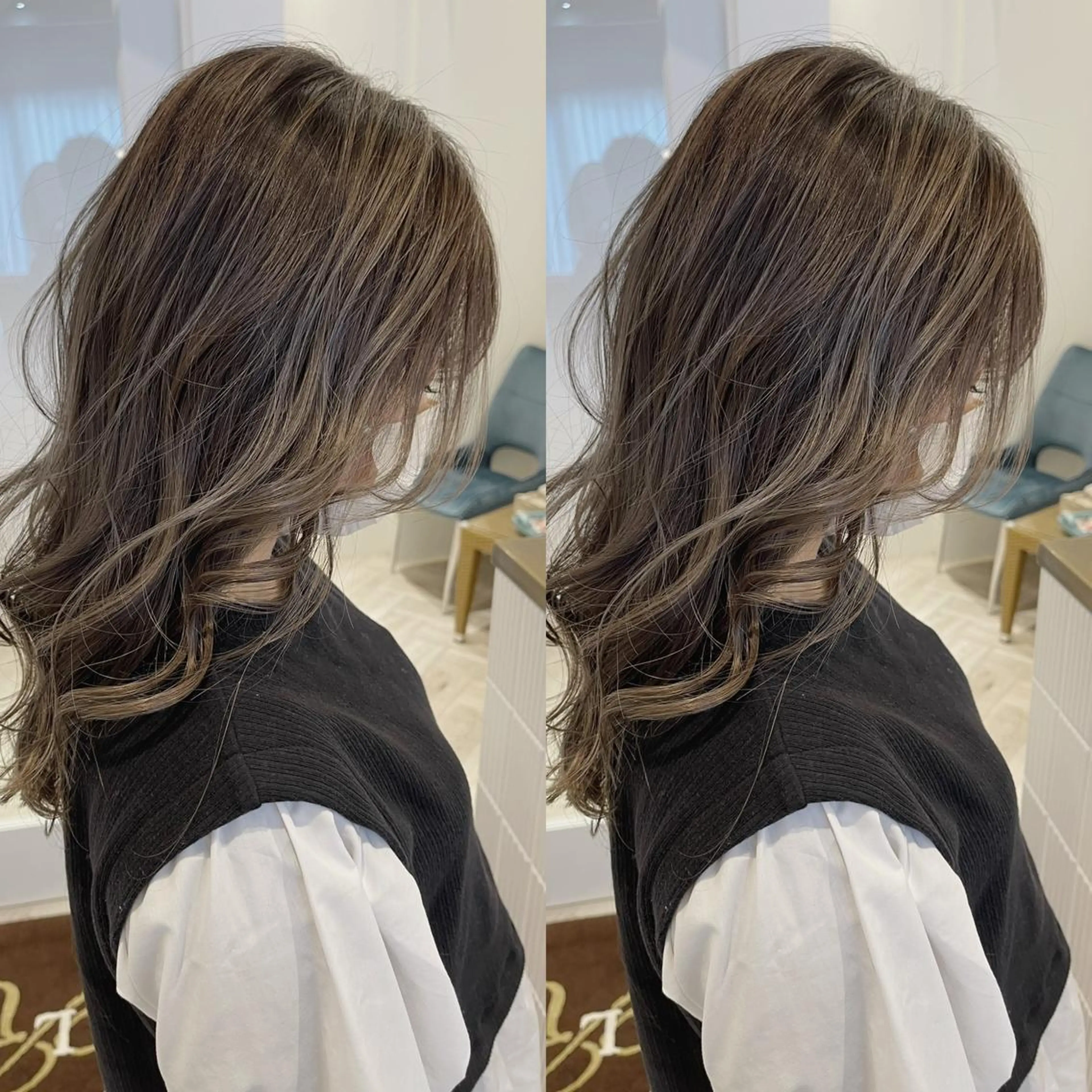 セミロング カラー グレージュ 佐々木 裕一のヘアスタイル