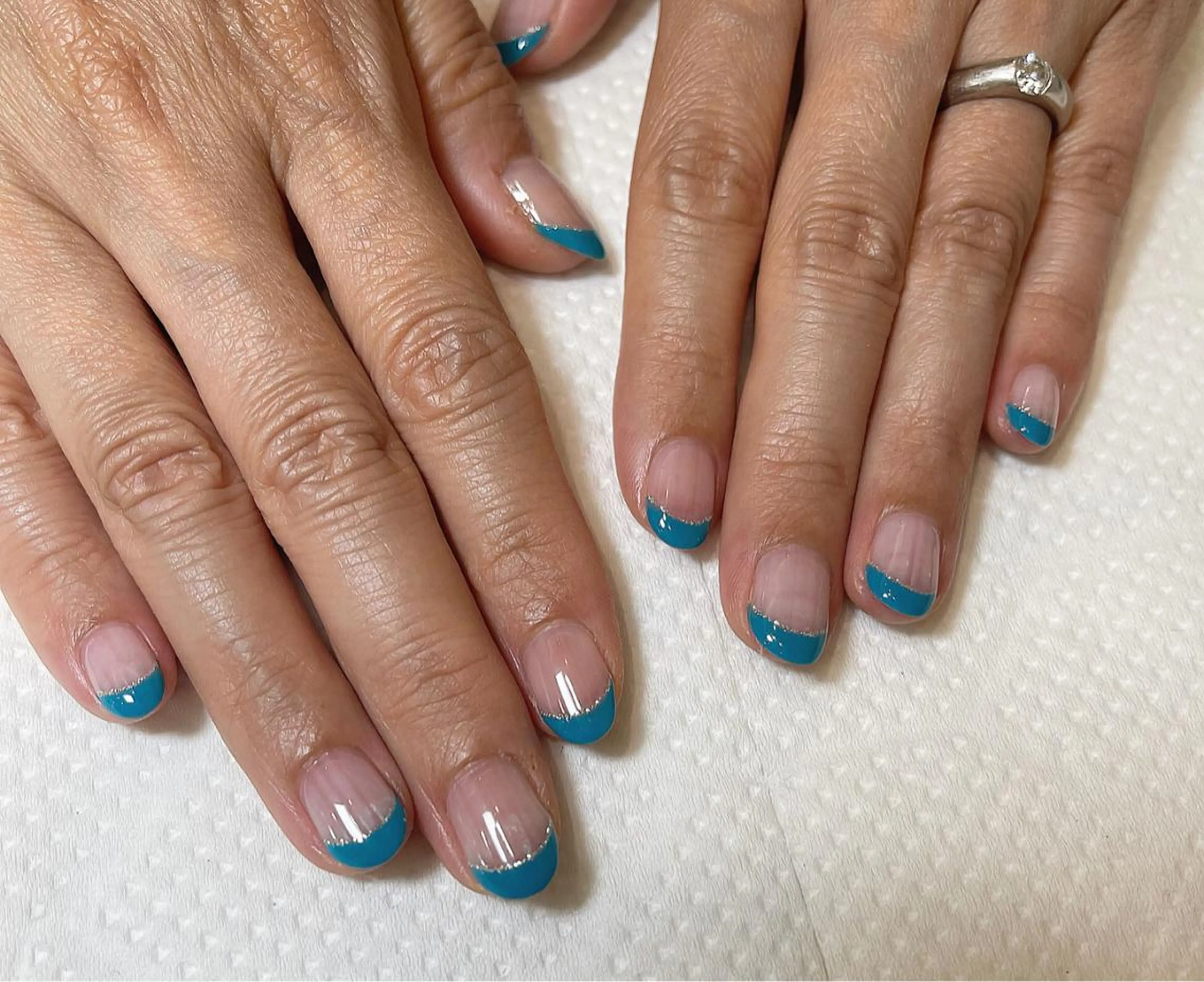 ネイル ブルー フレンチネイル シルバー よねだ ゆうらのネイルデザイン