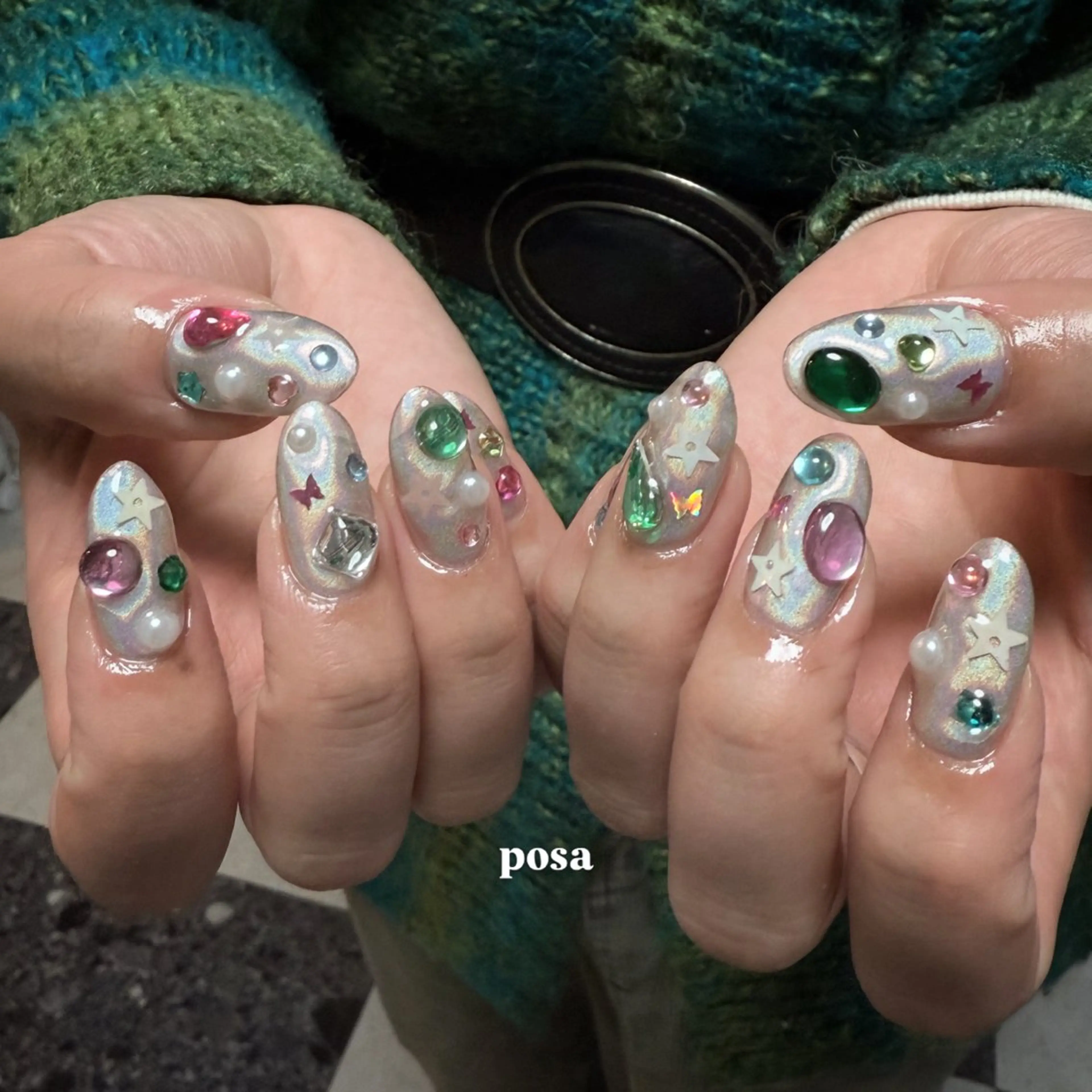 ネイル ミラーネイル シンプルネイル ハンドネイル posa nail モエミのネイルデザイン