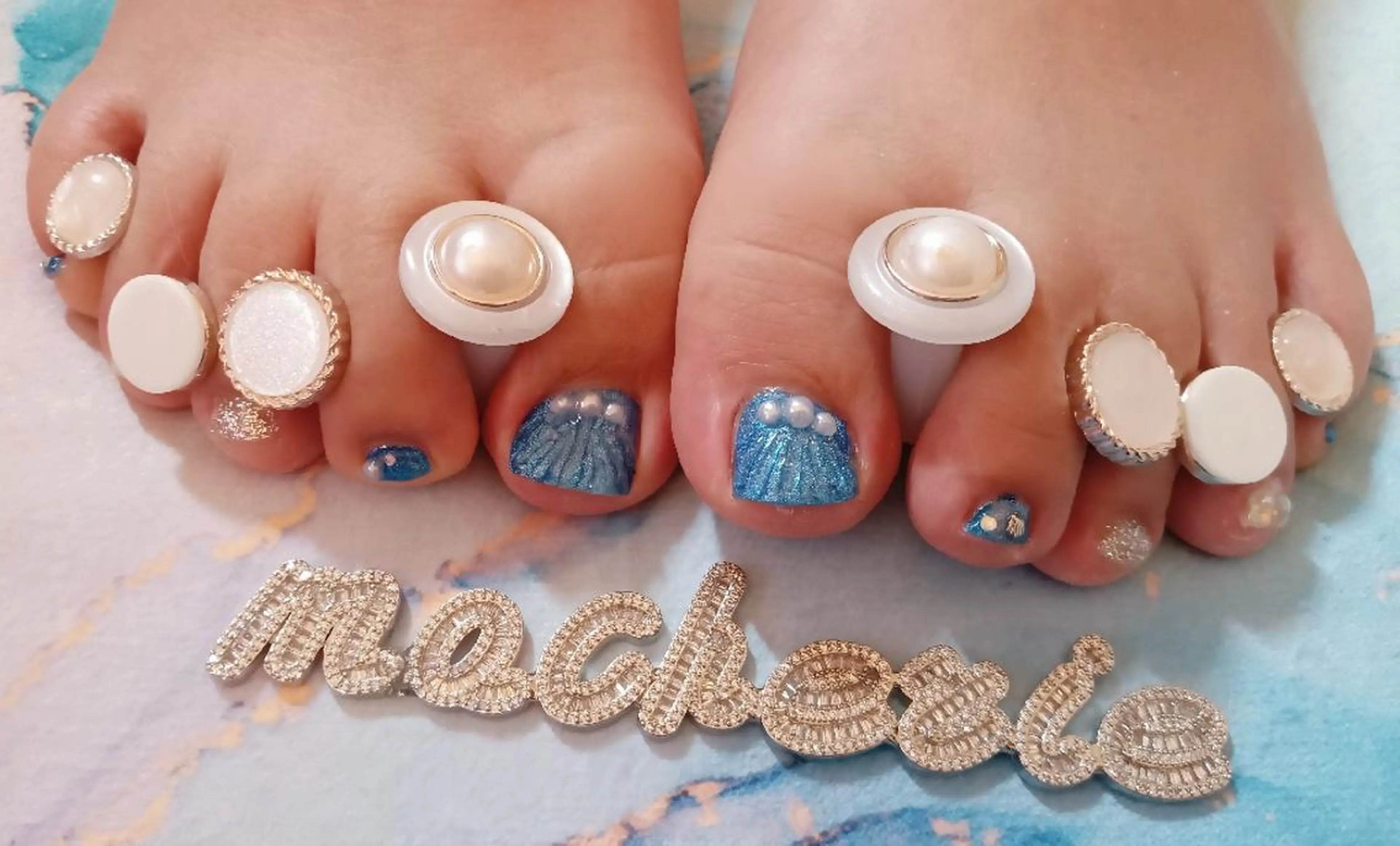 ネイル ブルー フットネイル マグネットネイル フットネイル Nail Salon macherieのネイルデザイン