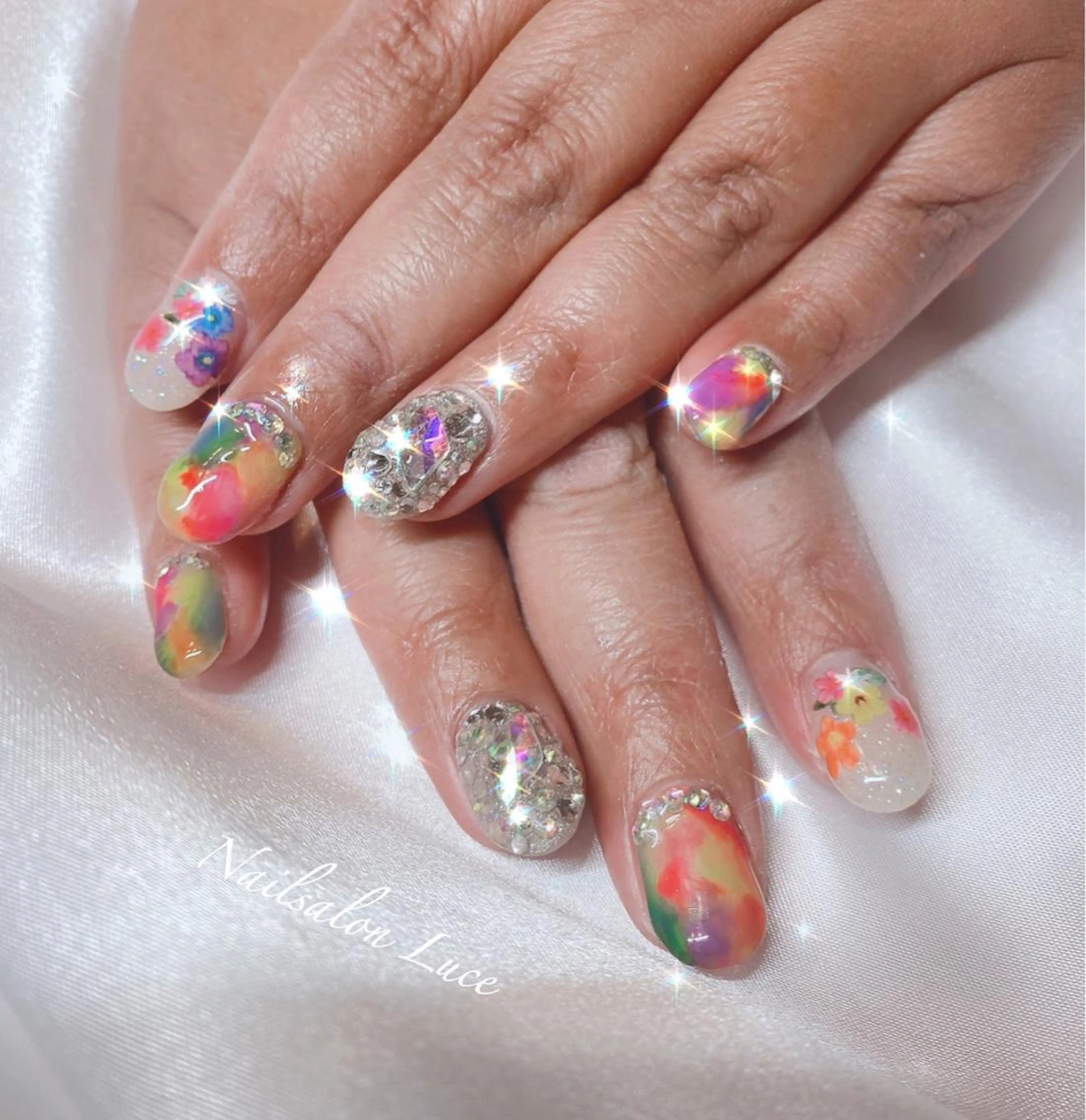 ネイル フラワーネイル ジェルネイル ワンカラーネイル まつ毛、ネイル& 脱毛サロン　Lのマツエク・マツパデザイン