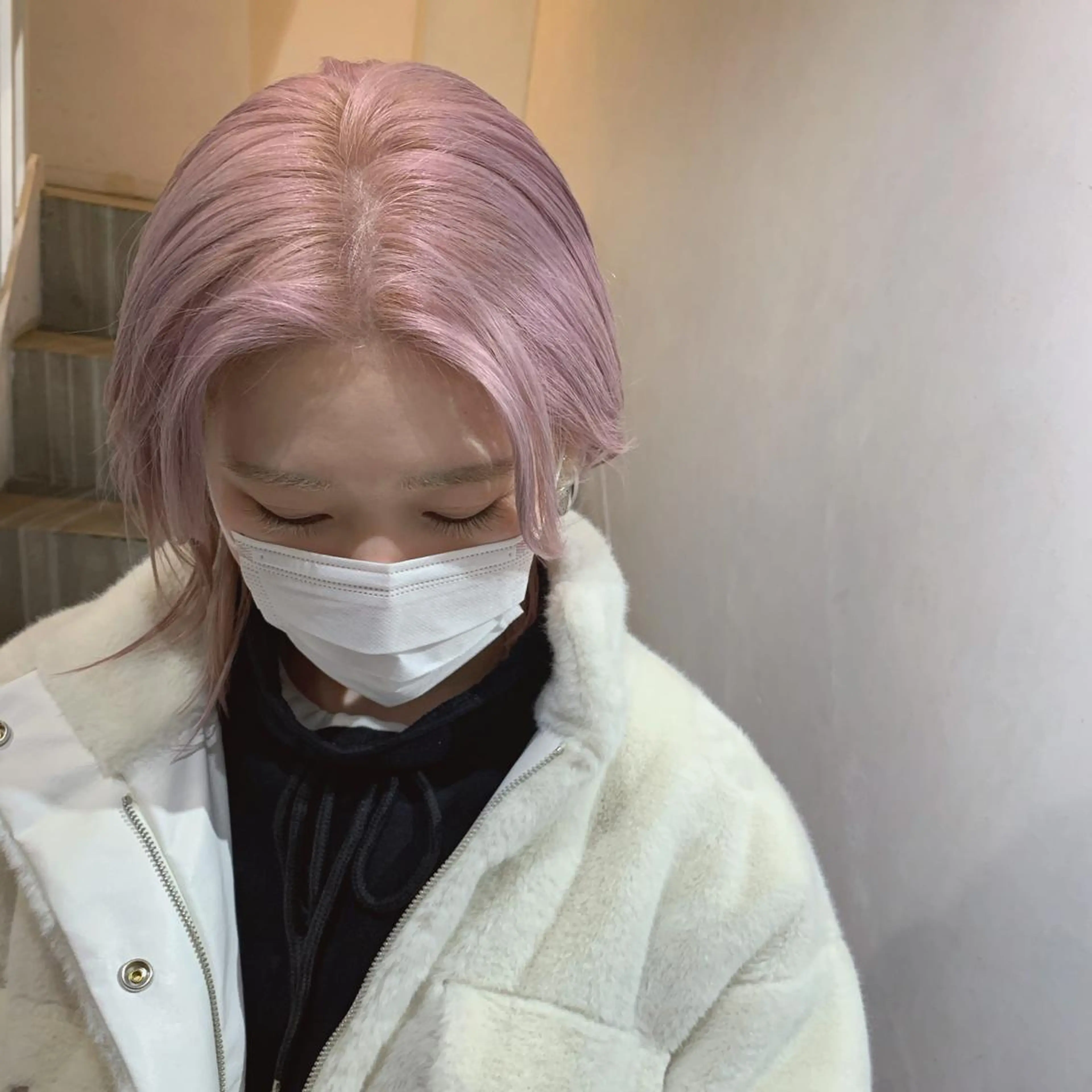 ミディアム カラー ピンクカラー ハッシュカット カシマハヤトのヘアスタイル