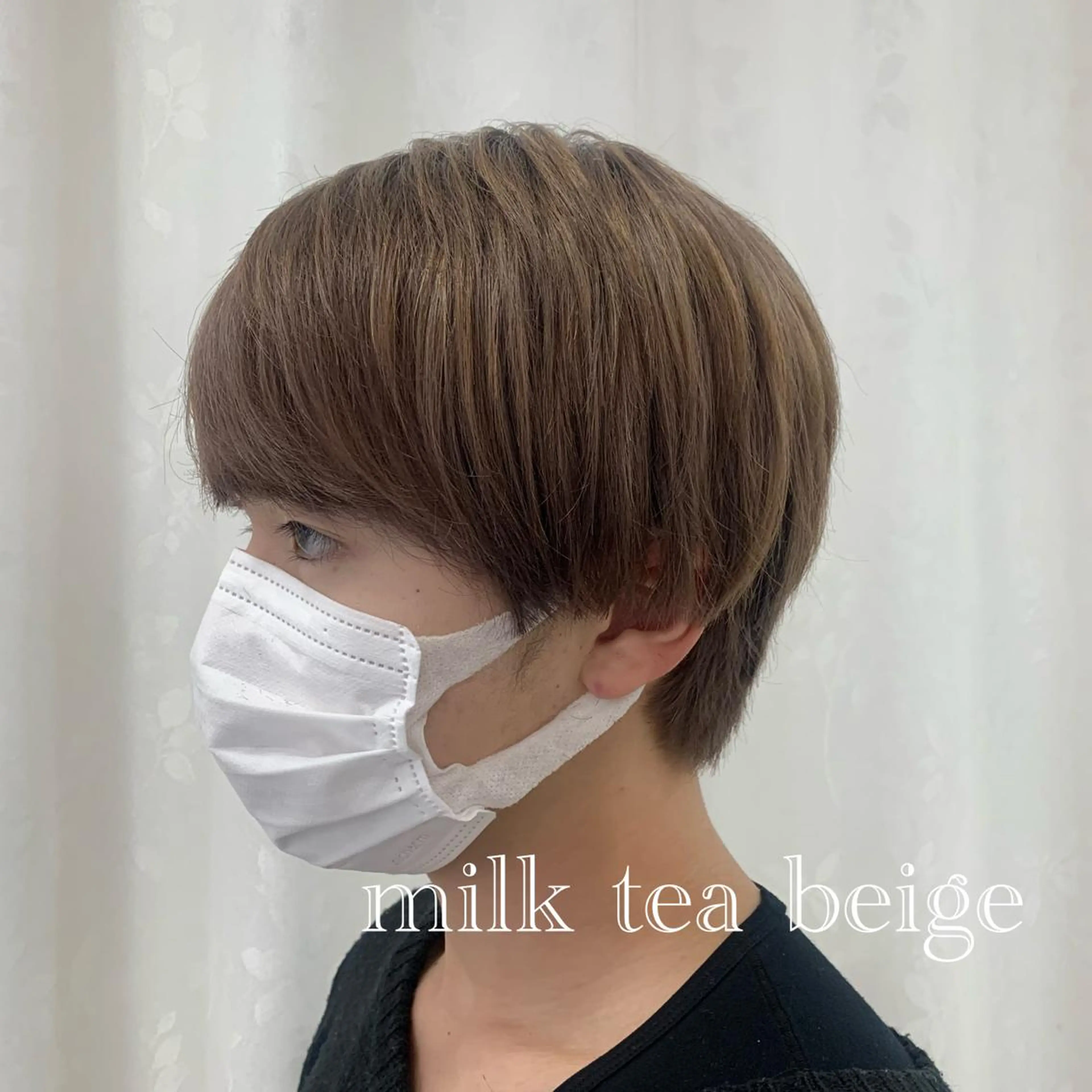 ショート カラー メンズ アイブロウ ベージュカラー 透明感カラー ミルクティーベージュ 池本 梨奈のヘアスタイル