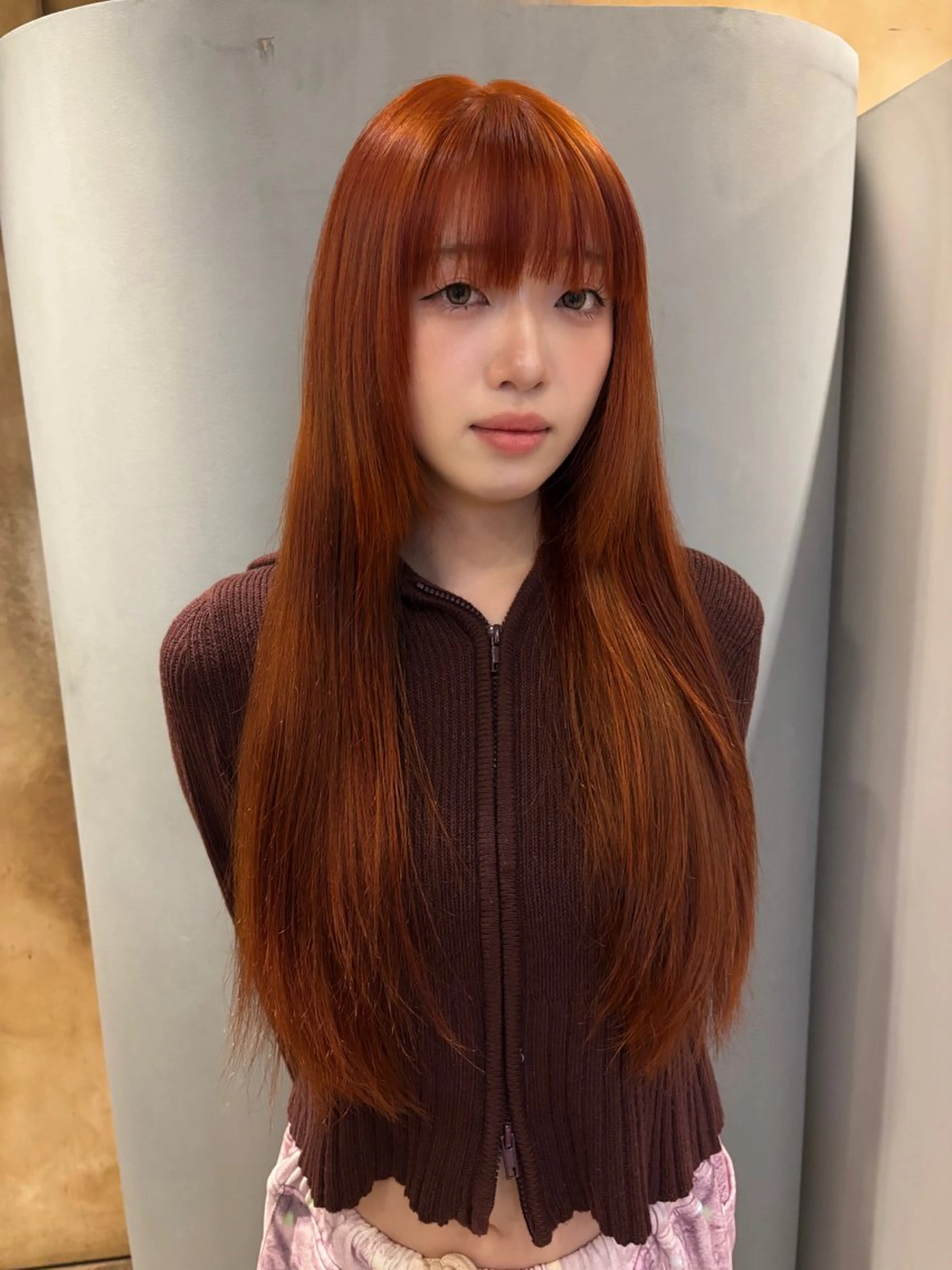 ロング カラー ブリーチ ブリーチなしカラー オレンジ lot れののヘアスタイル