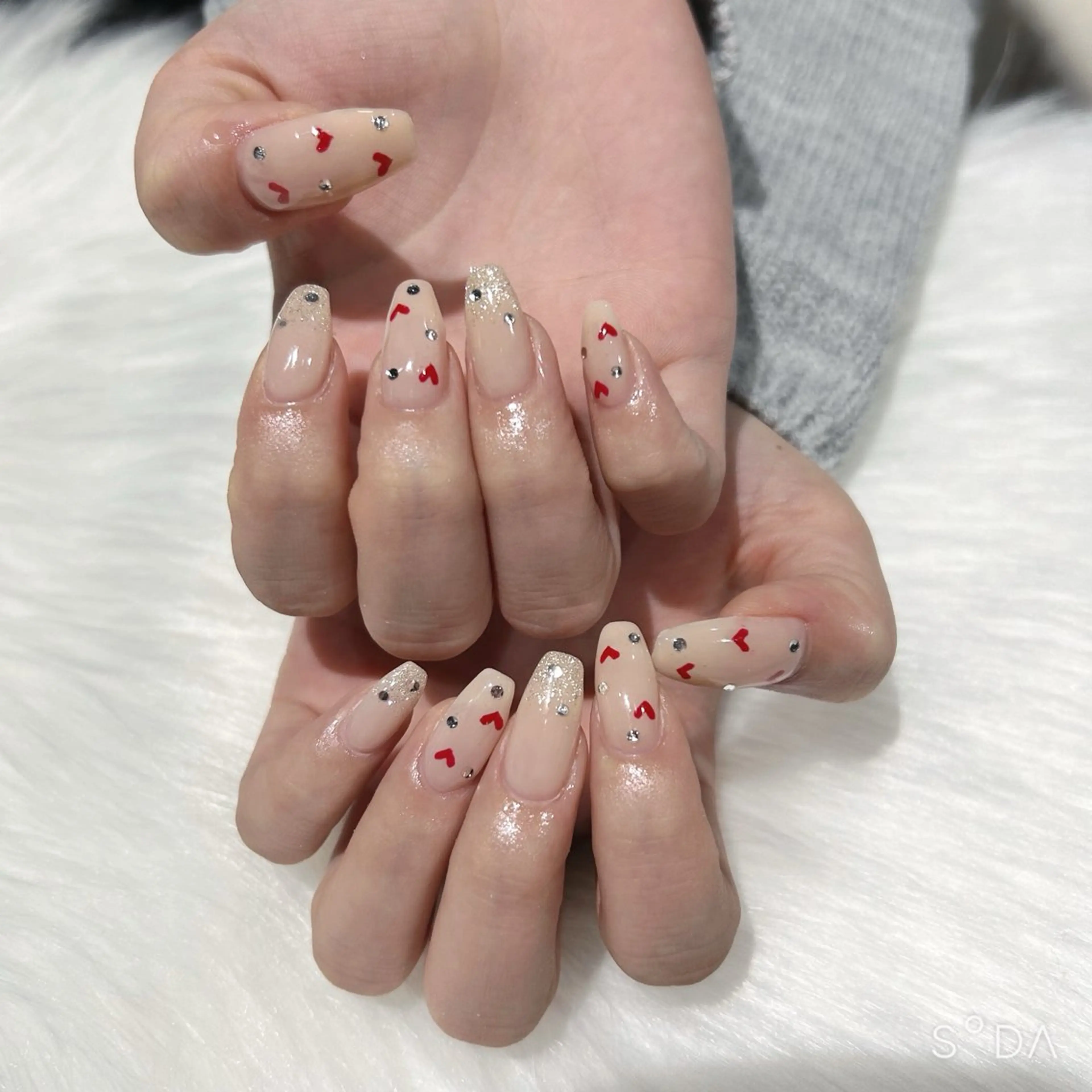 ネイル グラデーション ハート バレンタイン ハンドネイル ぷりゅねる 心斎橋のネイルデザイン