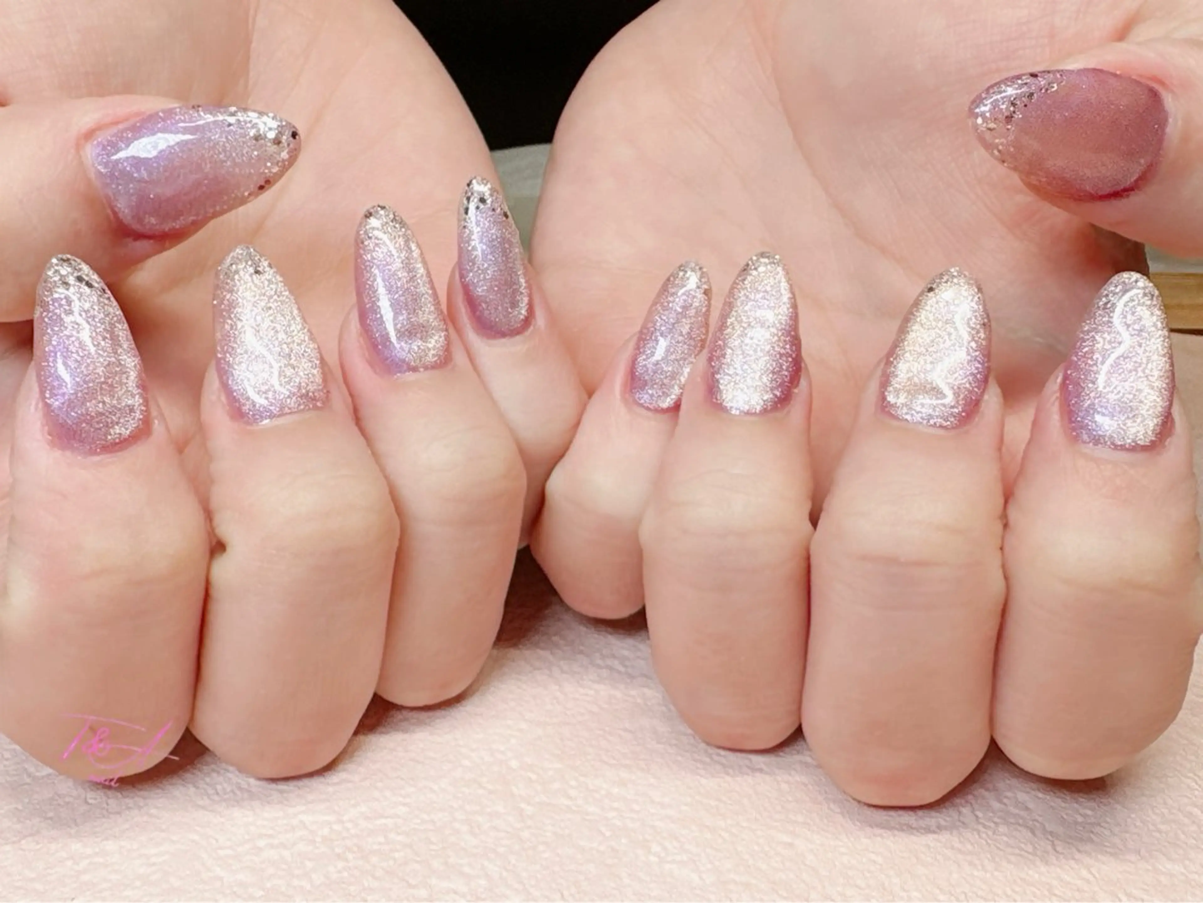 ネイル 長さ出し ジェルネイル マグネットネイル ピンク スカルプネイル ハンドネイル T&A nailのネイルデザイン