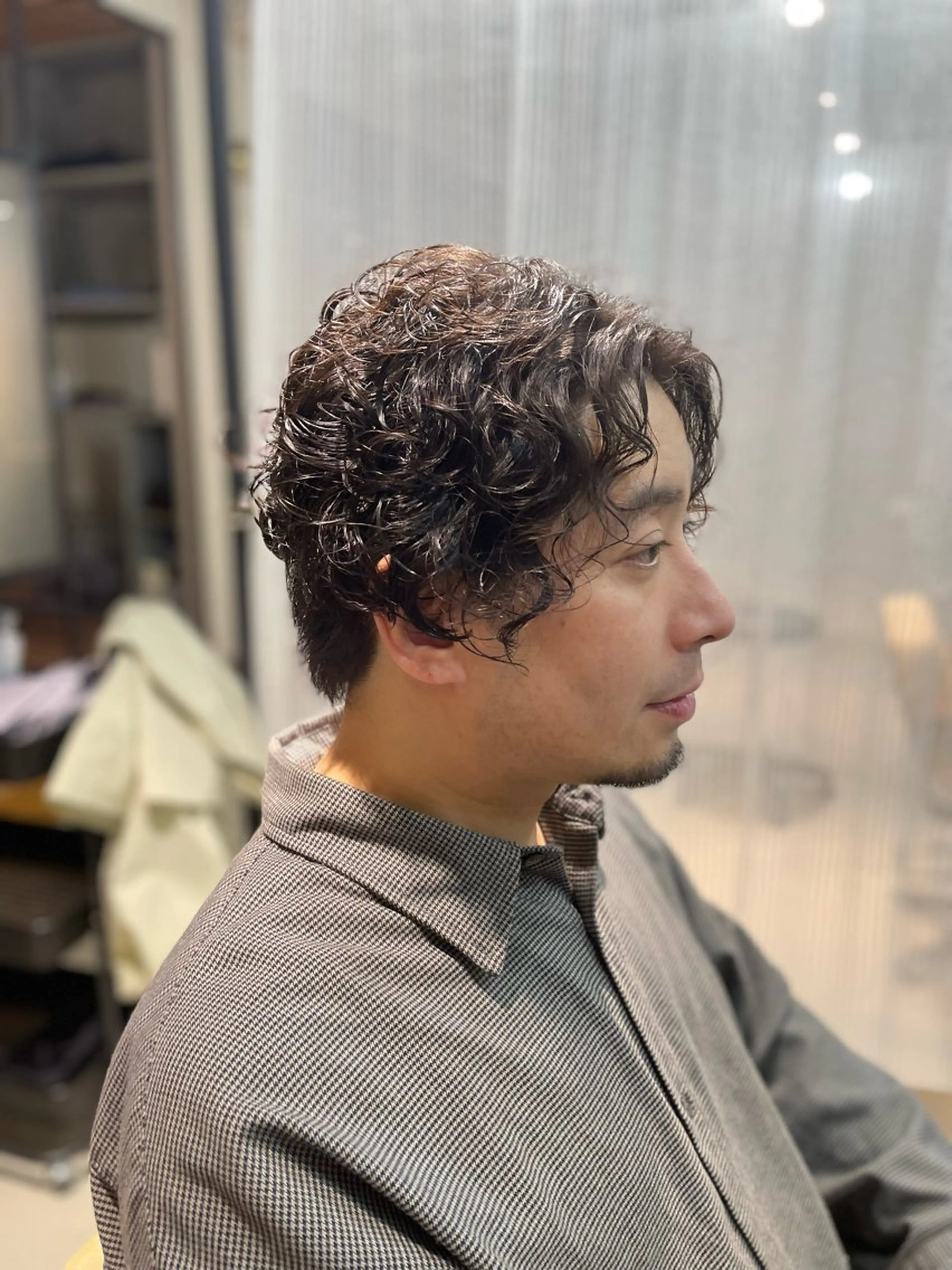 ミディアム パーマ メンズ カット パーマ 清水 保博のヘアスタイル