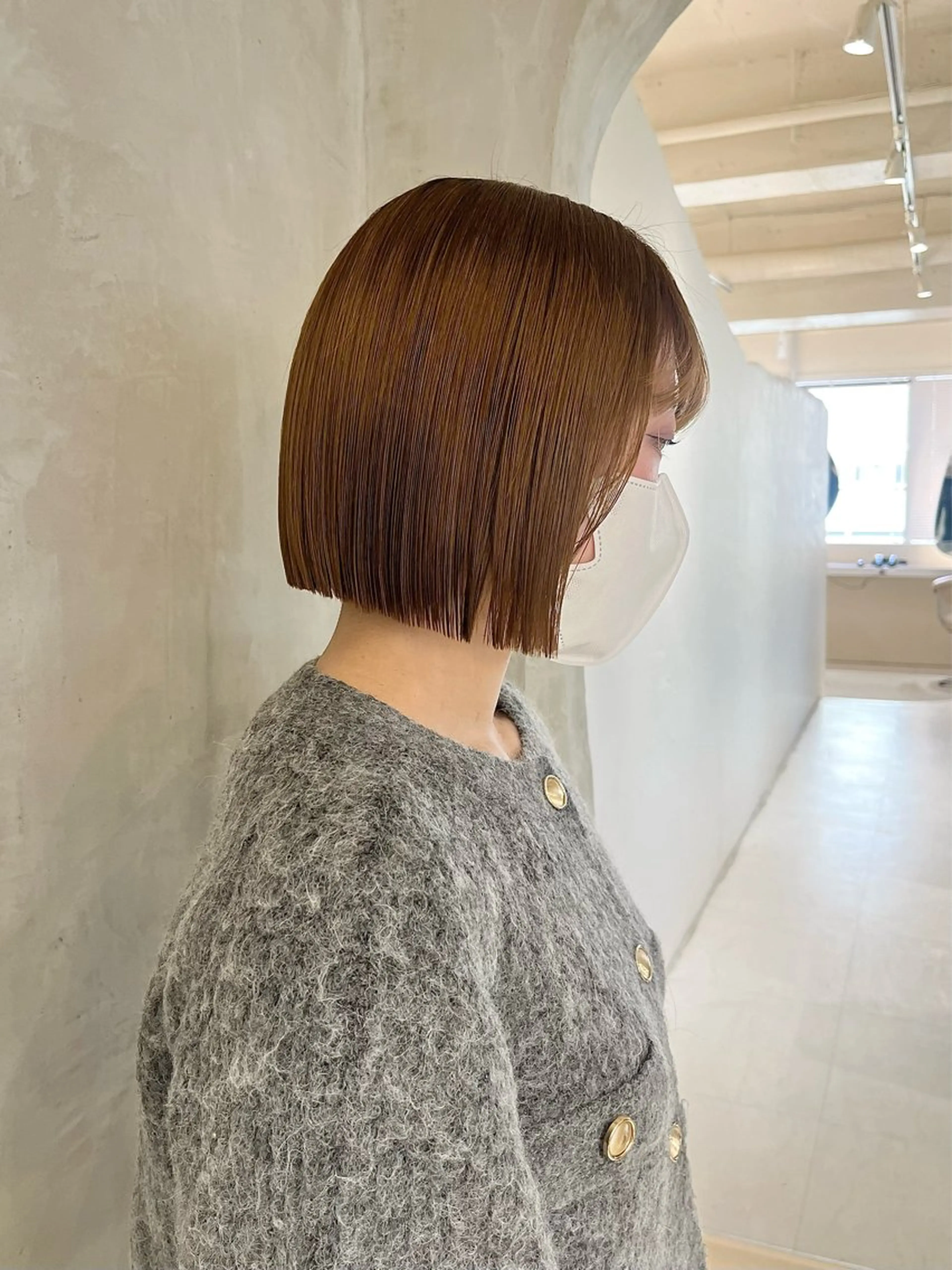 ミディアム カット ヘアカラー トリートメント 切りっぱなしボブ/ 艶カラー/綾莉のヘアスタイル