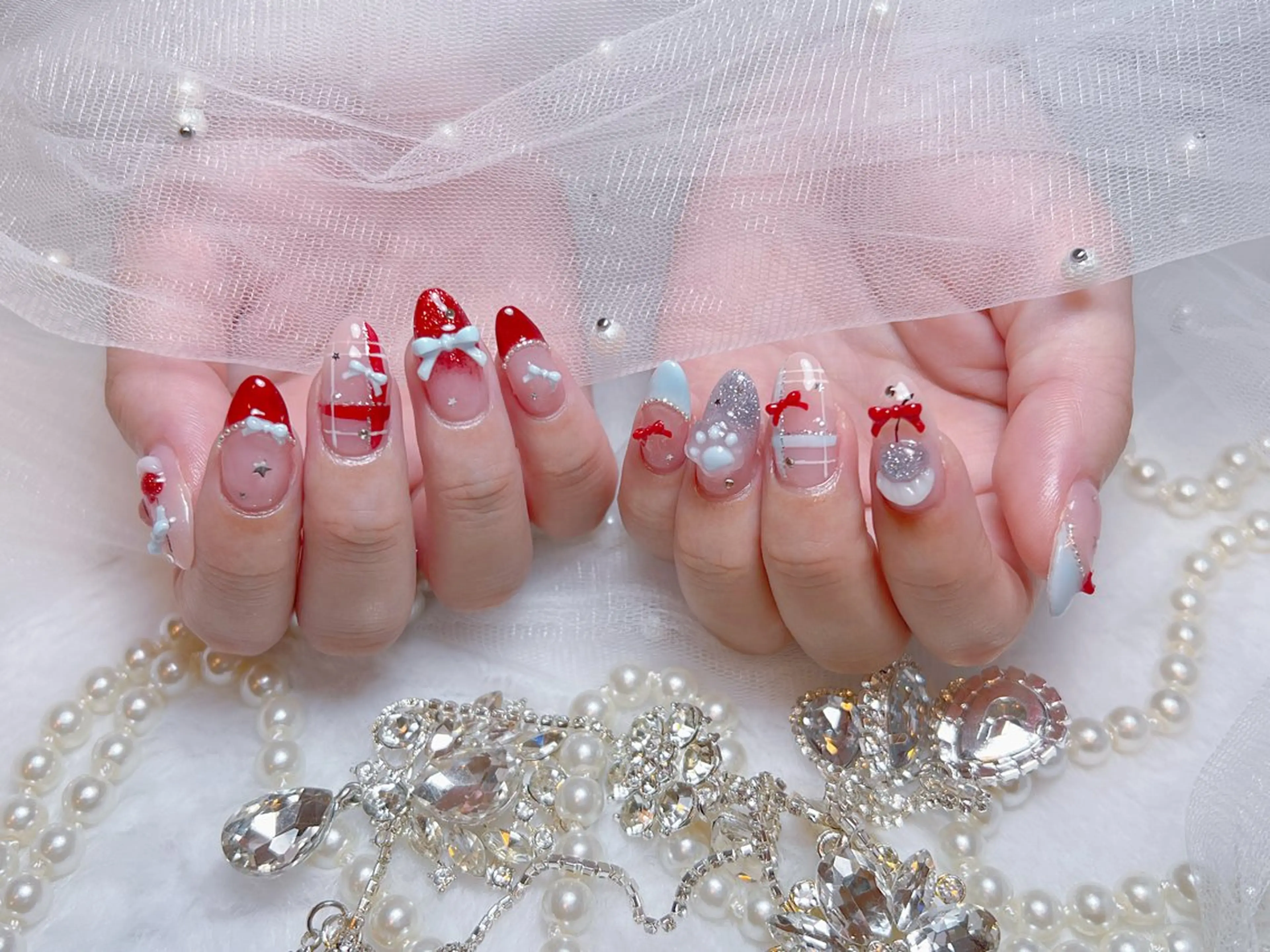 ネイル アートネイル オーロラネイル チークネイル 長さ出し フットネイル Miya _nailのネイルデザイン