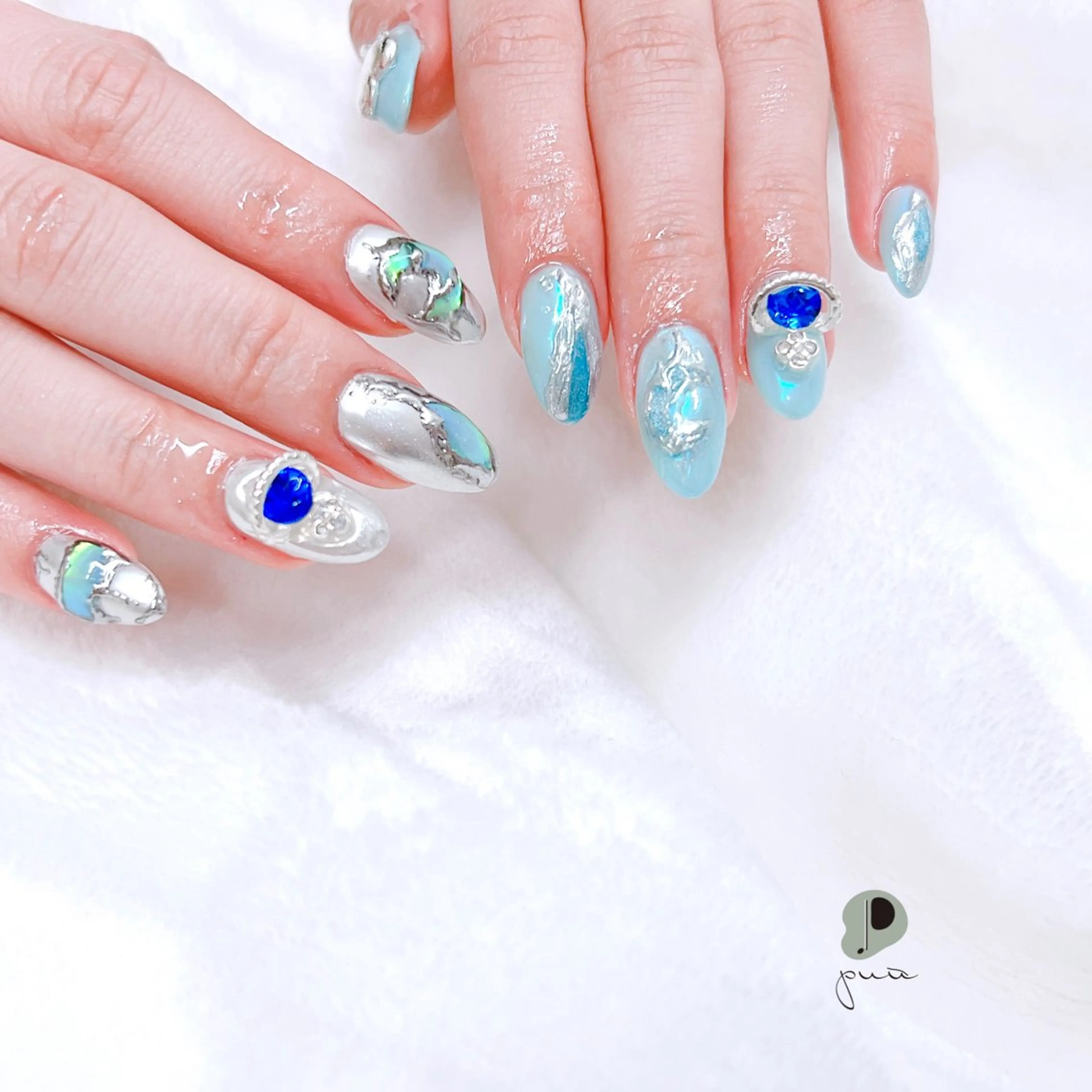 ネイル アートネイル オーロラネイル ブルー ジェルネイル マグネットネイル ハンドネイル puu kyoto所属・Nail salon puu kyotoのネイルデザイン