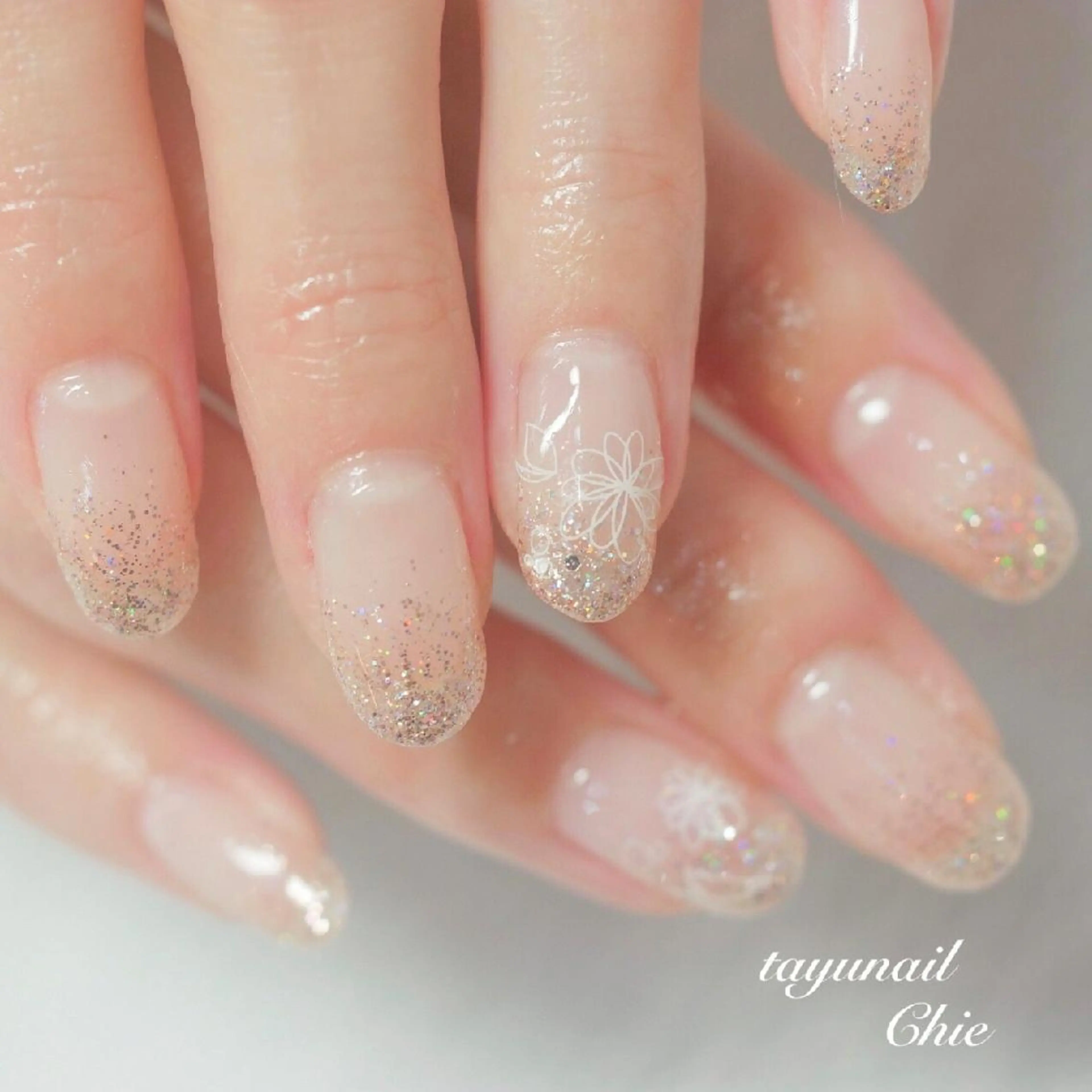 ネイル ブルー クリアネイル ジェルネイル グラデーション キラキラネイル ネイルサロン 【たゆnail】のネイルデザイン