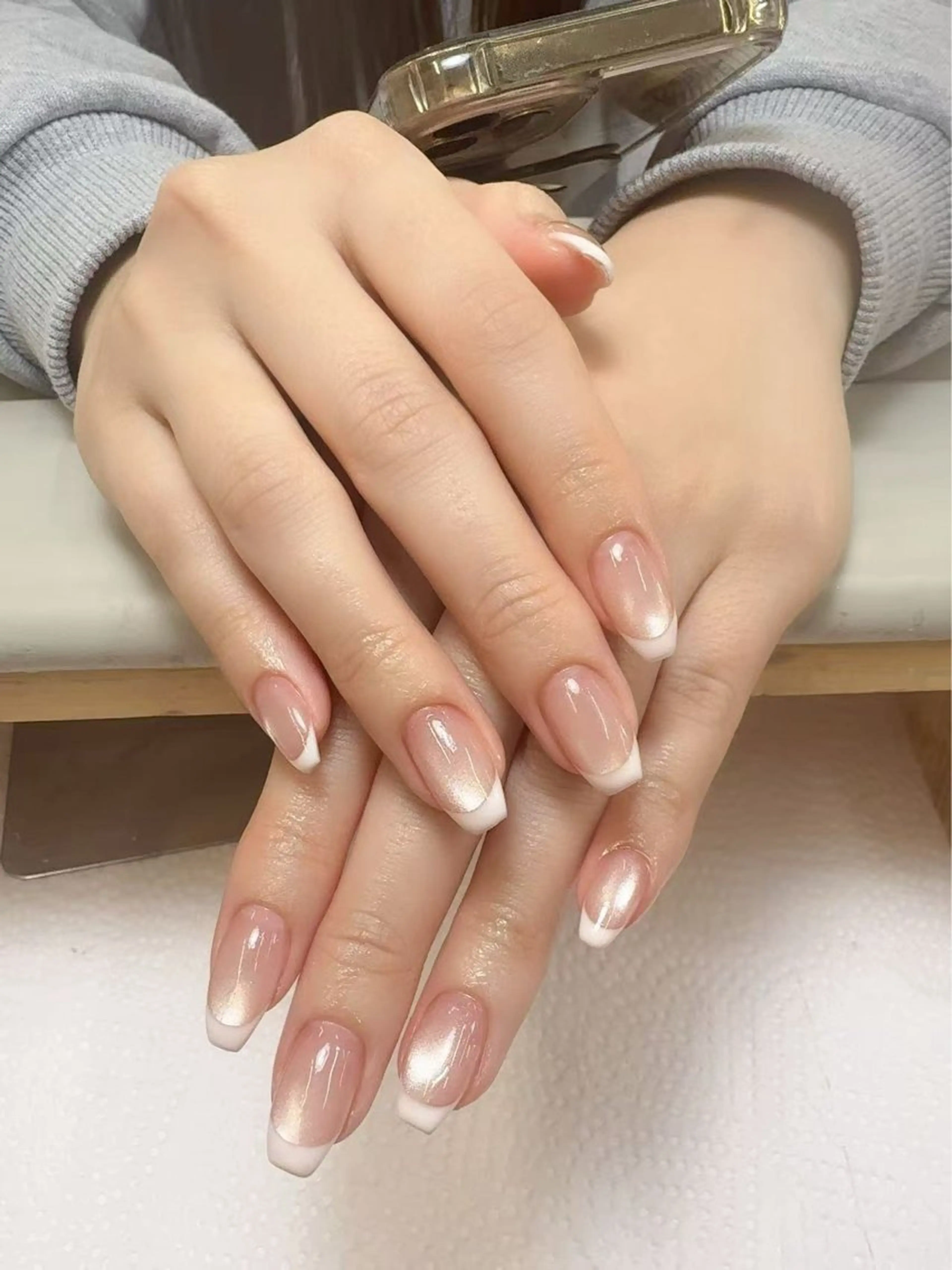 ネイル チークネイル フットネイル フレンチネイル ジェルネイル ガラスフレンチ 柚子 Nikoのネイルデザイン