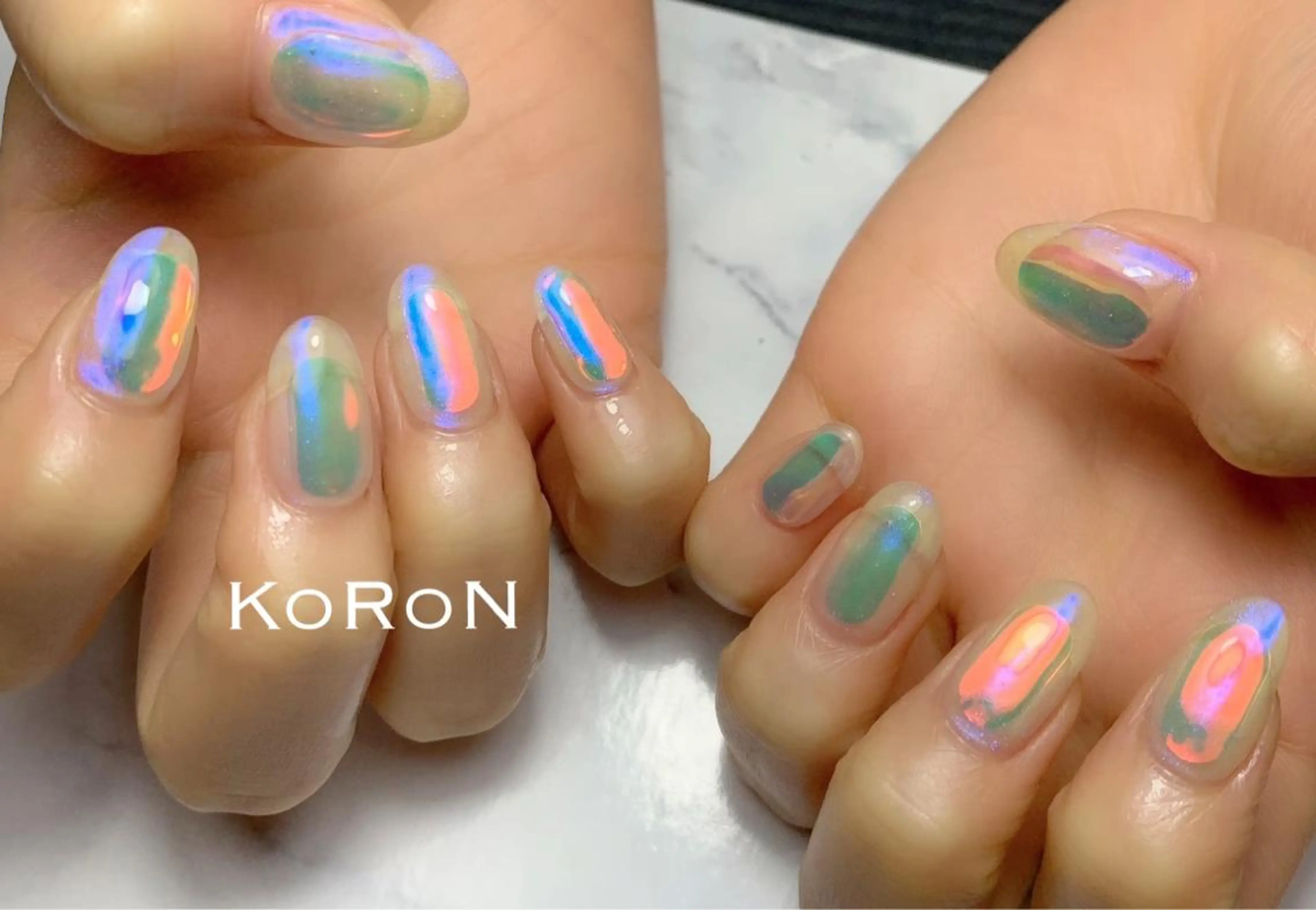 ネイル 氷ネイル・うるうるネイル ハンドネイル 自宅サロン鎌倉 KORONのネイルデザイン