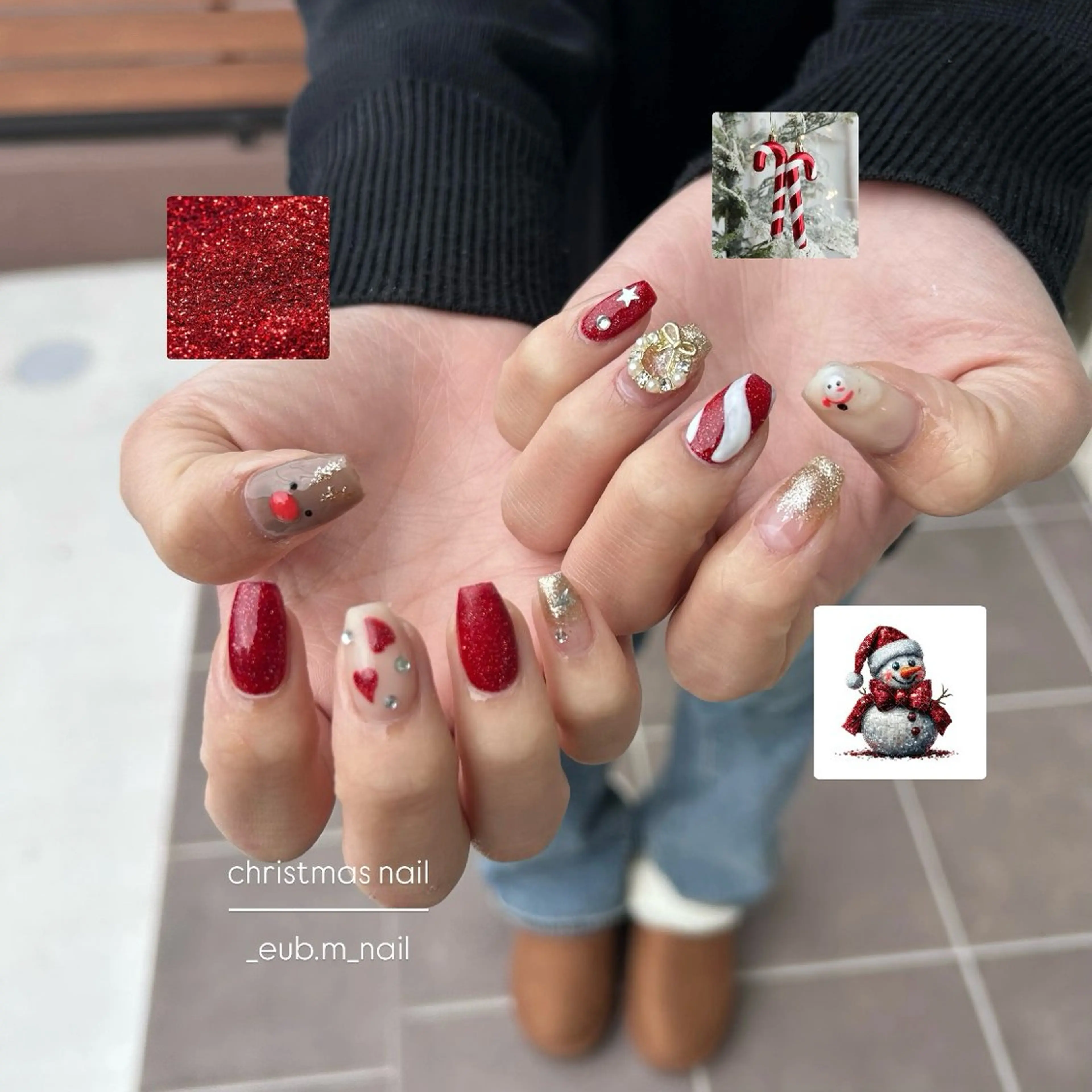 ネイル 冬ネイル クリスマス ハンドネイル 深夜ネイルサロン eub.m_nailのネイルデザイン