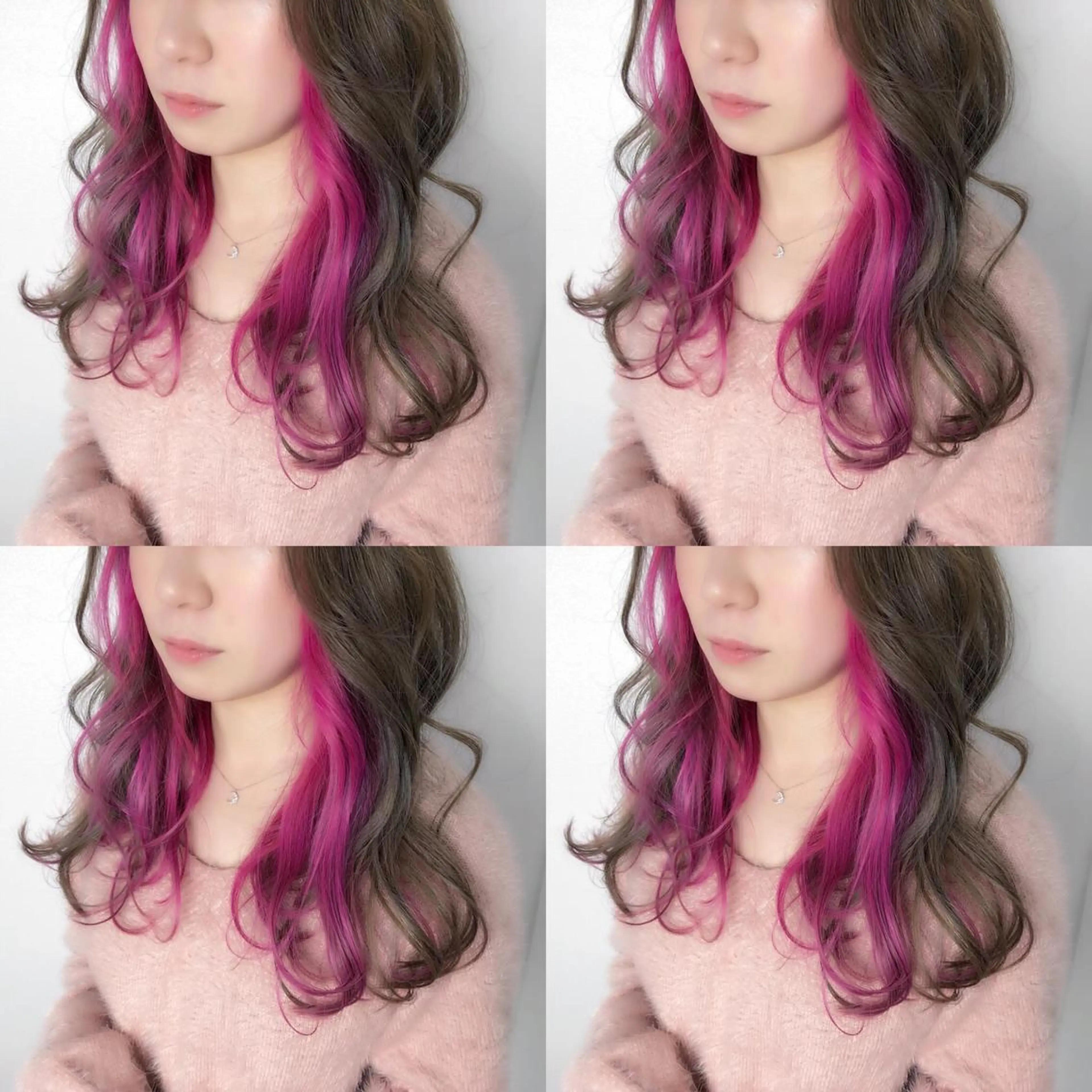 セミロング カラー ブリーチ グレージュ インナーカラー ピンクカラー あさだ しゅうたろうのヘアスタイル