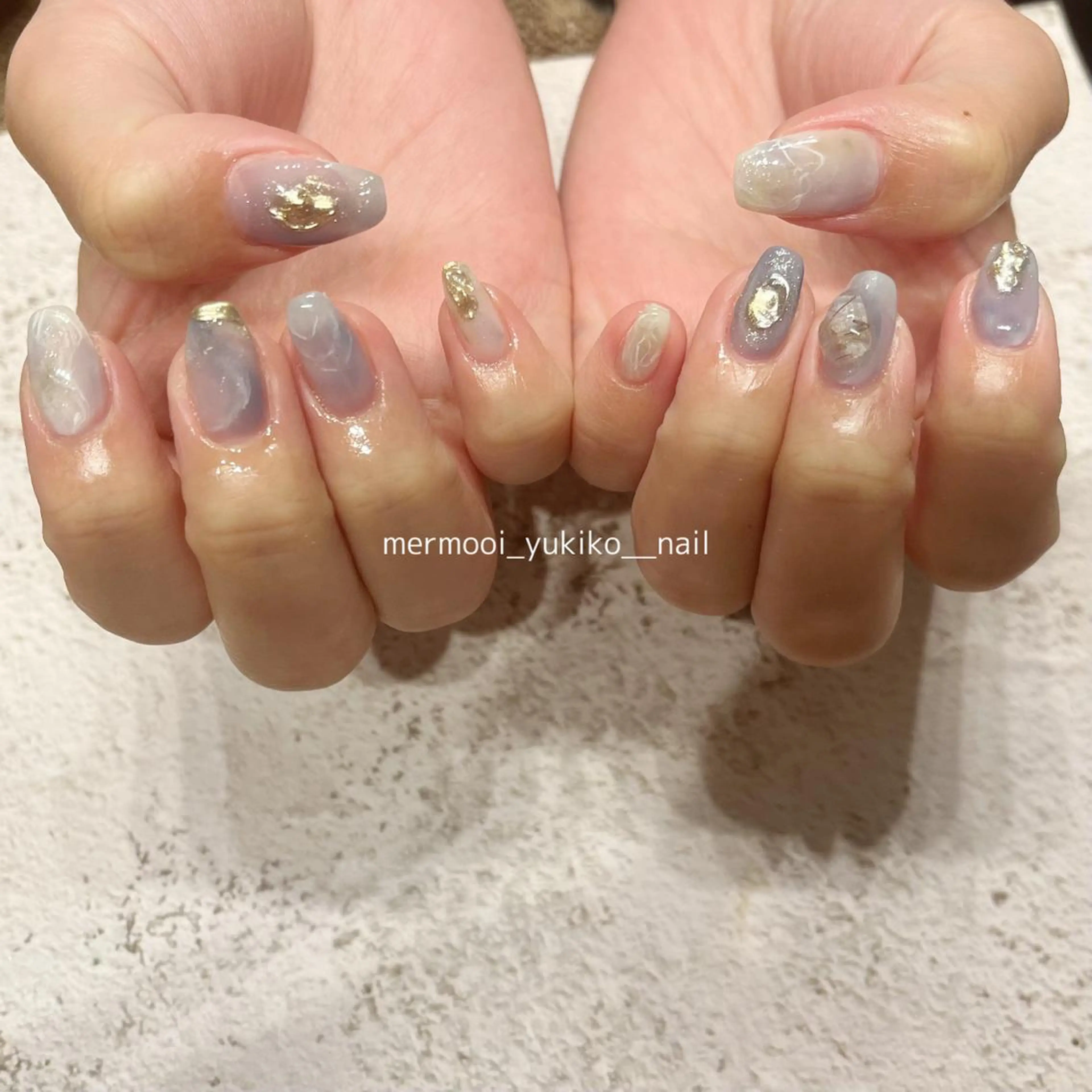 ネイル アートネイル ブルー クリアネイル ジェルネイル 韓国ネイル ハンドネイル melumooi nailのネイルデザイン
