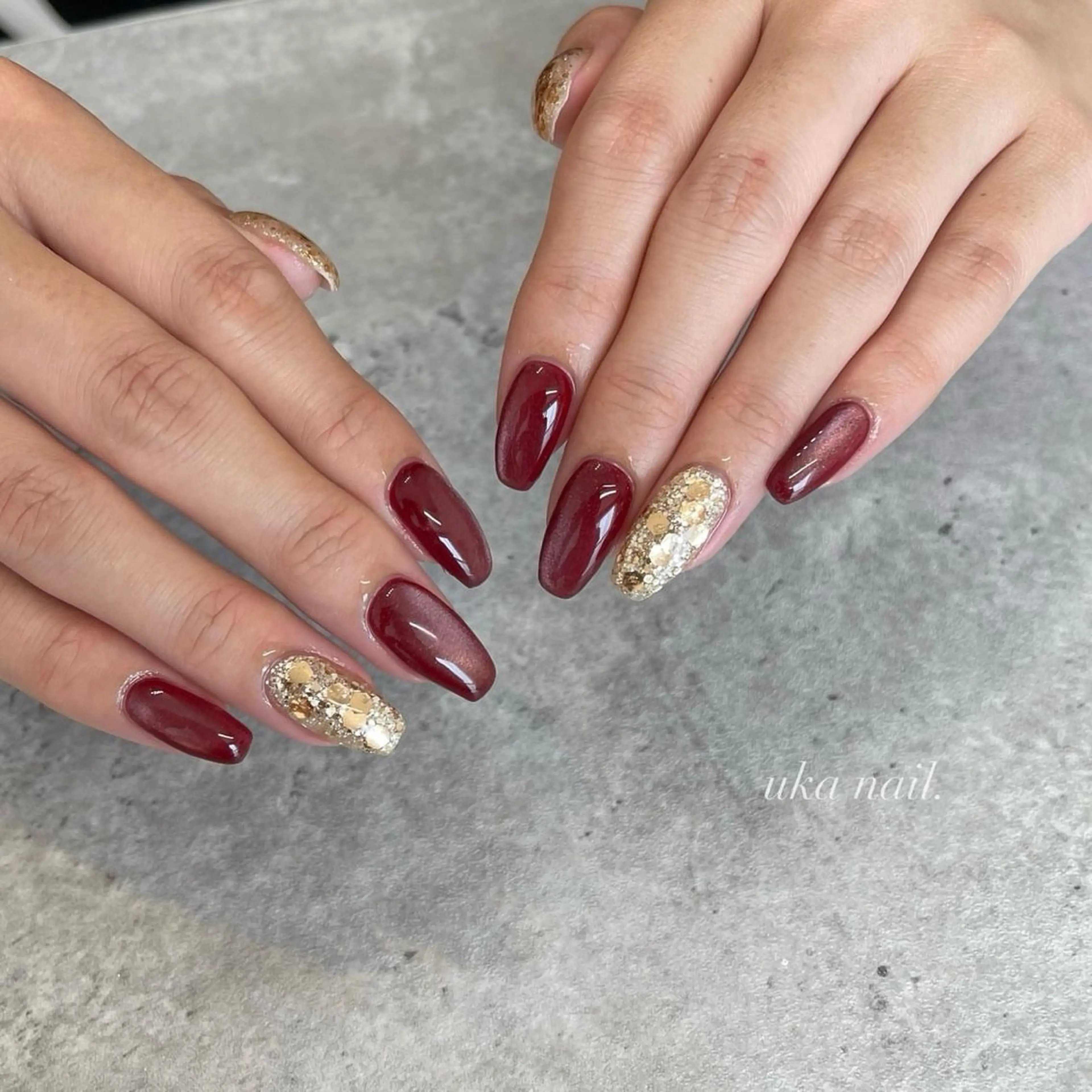 ネイル ボルドー マグネットネイル ハンドネイル uka nailのネイルデザイン