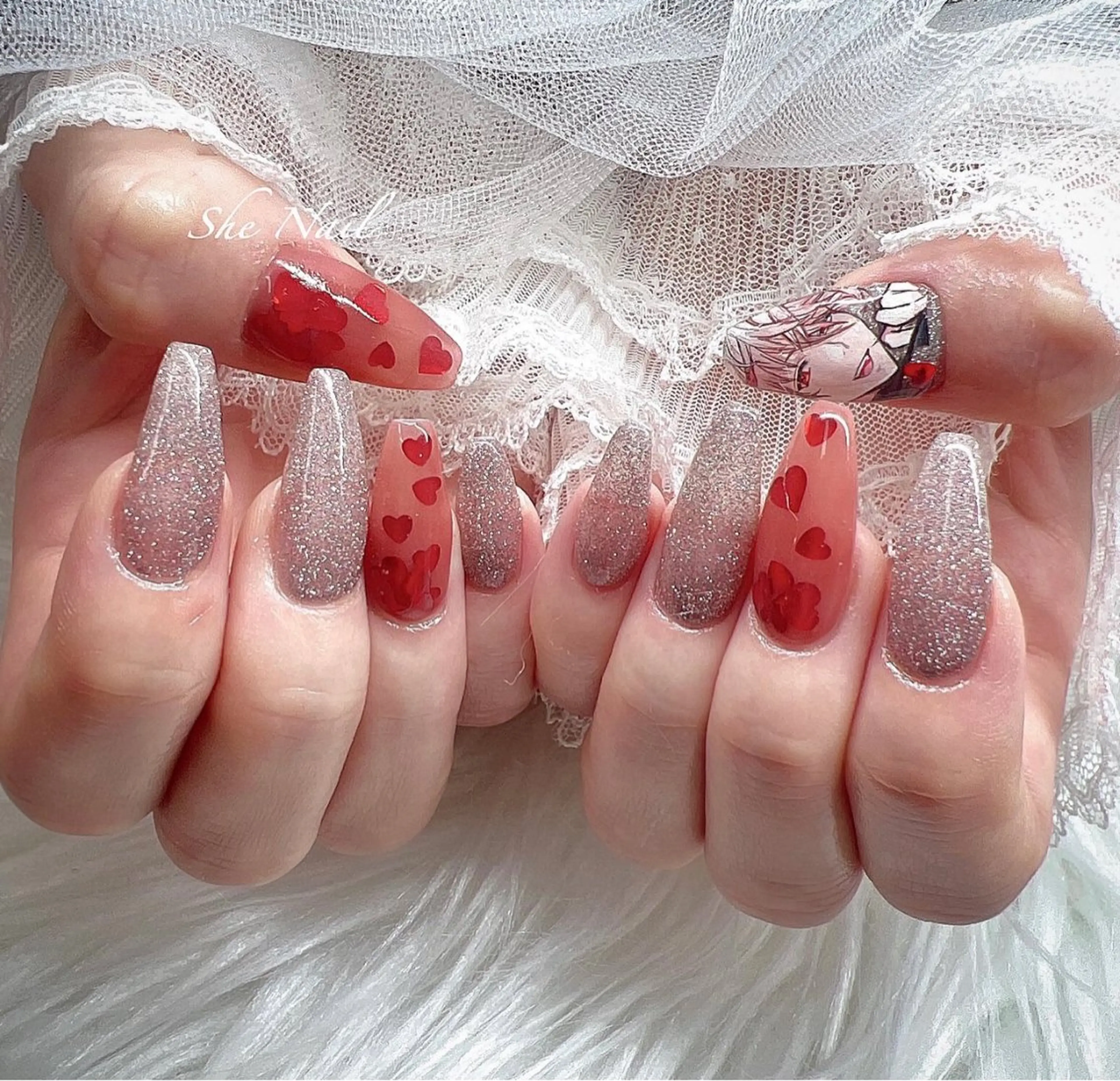 ネイル チークネイル 長さ出し フレンチネイル ガラスフレンチ グラデーション She   Nail所属・ISA_ BELLAのネイルデザイン