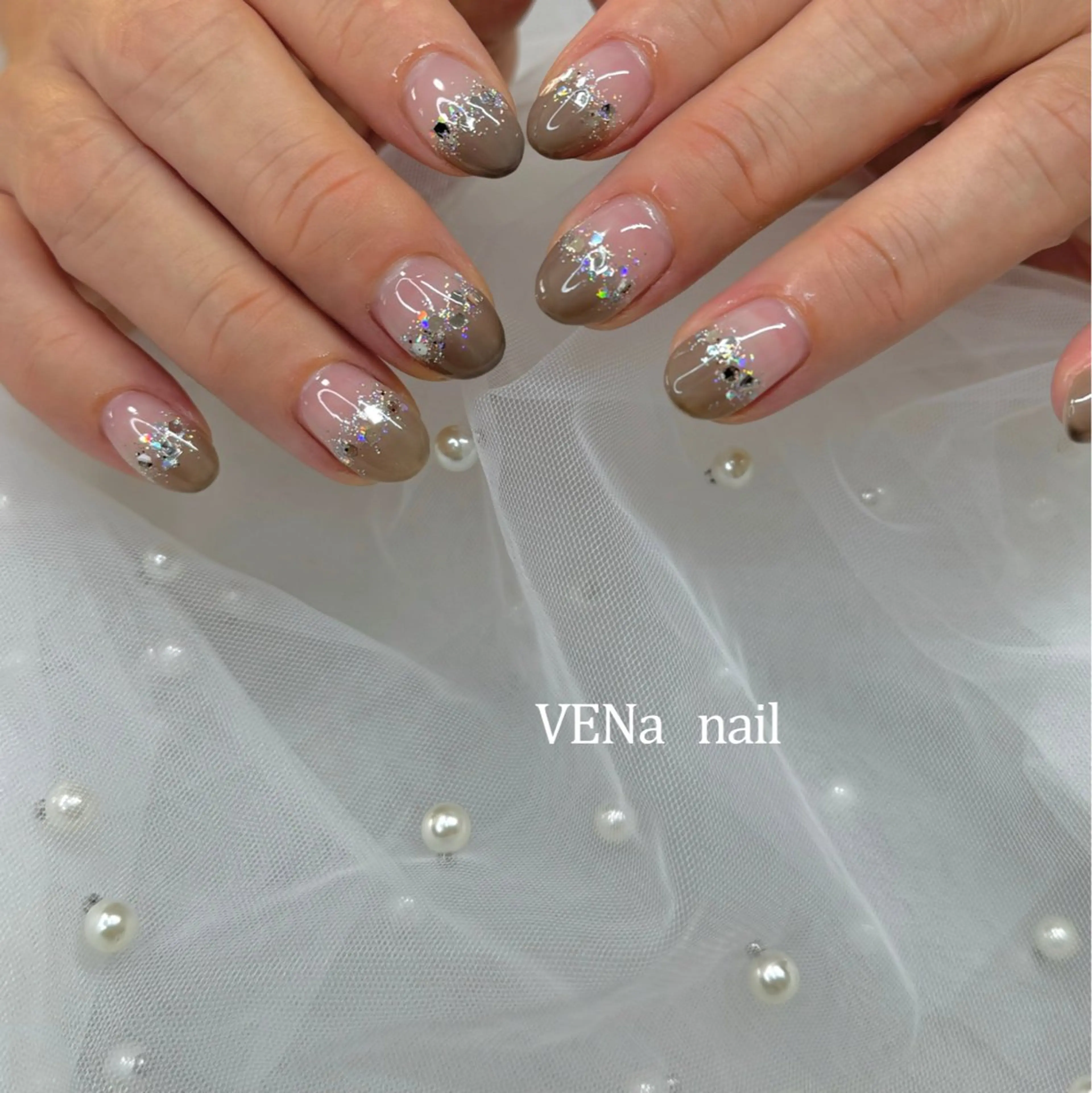 ネイル べっ甲ネイル ドット フットネイル フレンチネイル ラメ(グリッター) VENa eye＆ nail salonのネイルデザイン